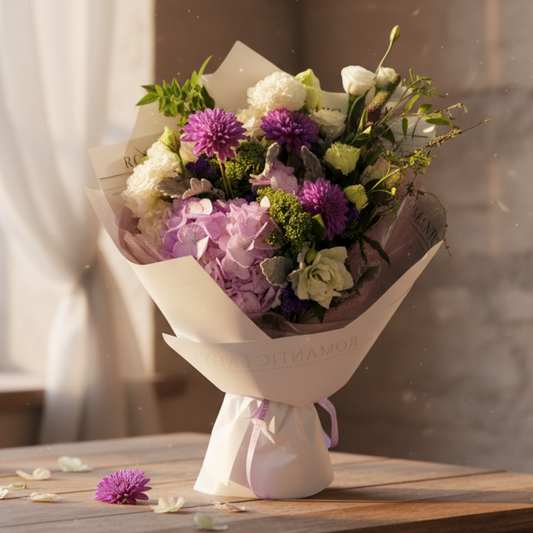 格蘭花店 - 鮮花花束 (大理花、繡球花、桔梗、米蘭葉及其他襯花) [FB052]