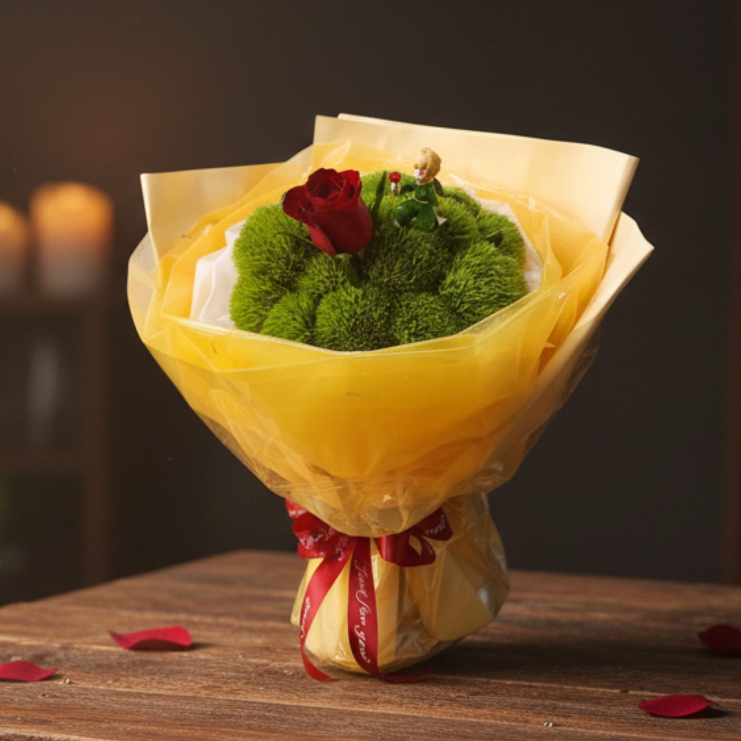 格蘭花店 - 鮮花花束 (綠毛球、玫瑰) [FB055]