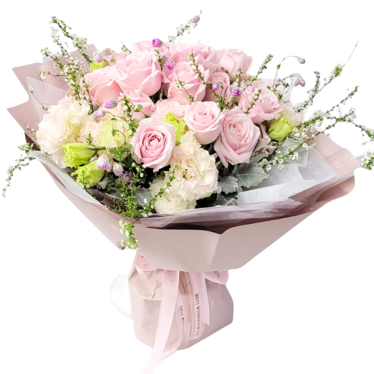 格蘭花店 - 鮮花花束 (玫瑰16枝、桔梗、雪柳、米娜葉及其他襯花) [FB056]