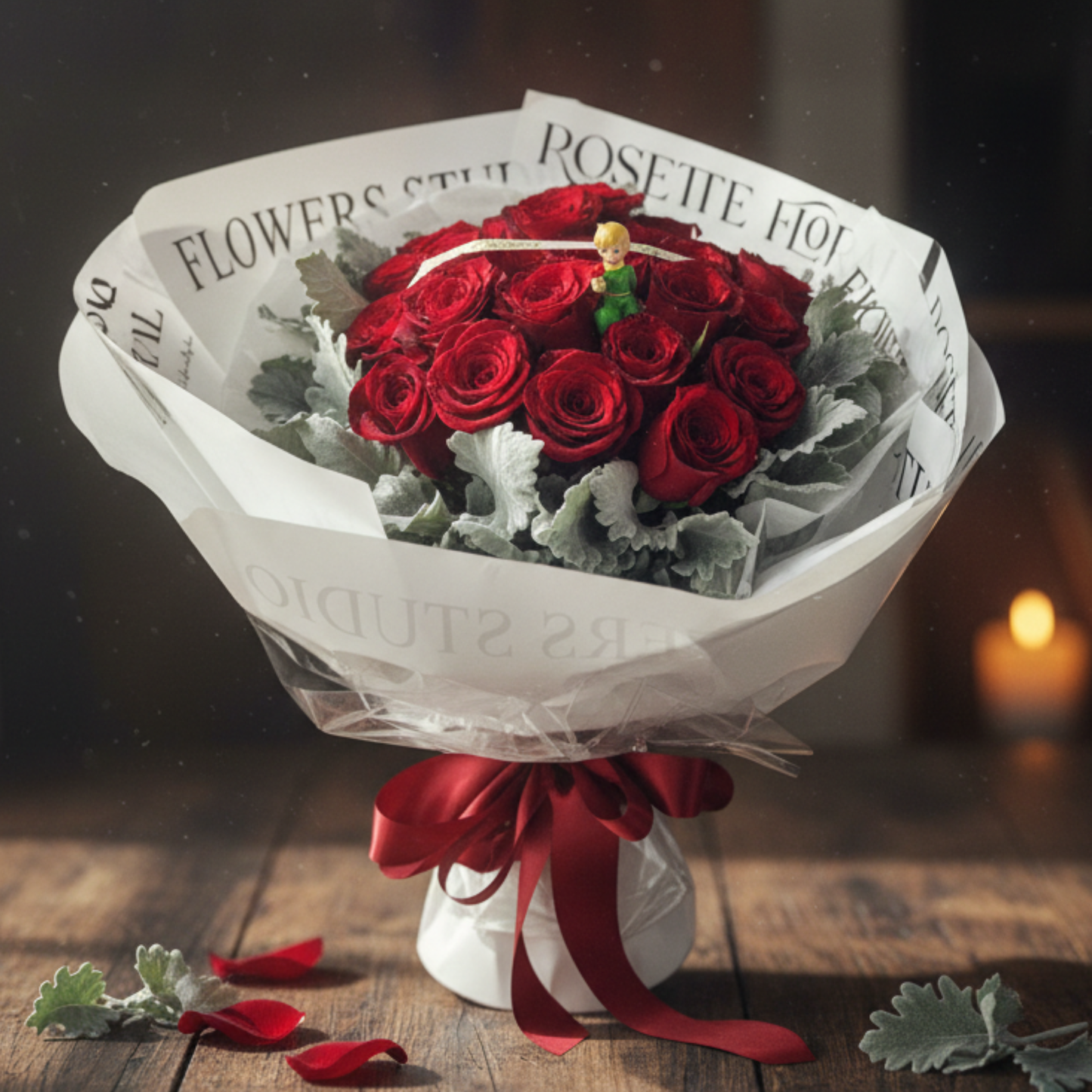 格蘭花店 - 鮮花花束 (玫瑰24枝、米娜葉) [FB060]