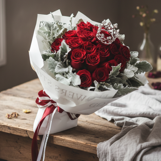 格蘭花店 - 鮮花花束 (玫瑰24枝、米娜葉) [FB062]