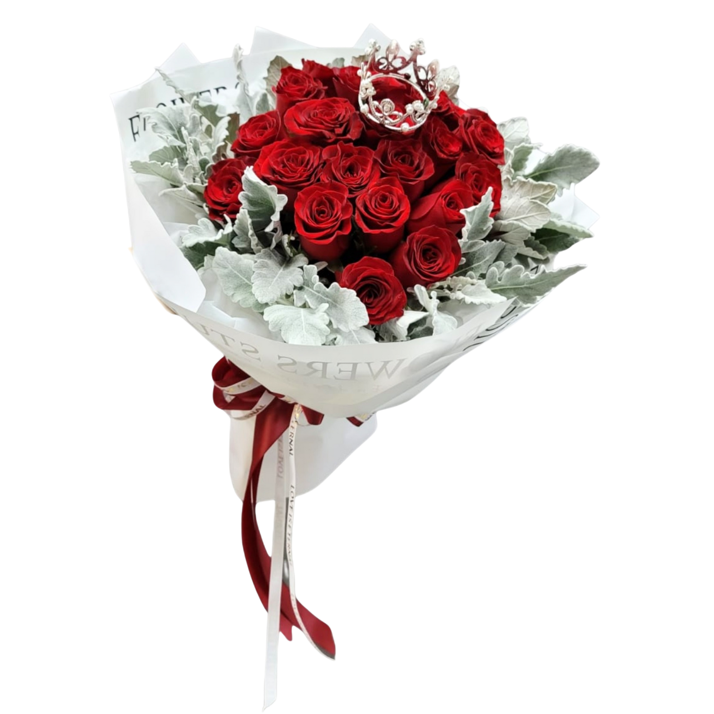 格蘭花店 - 鮮花花束 (玫瑰24枝、米娜葉) [FB062]