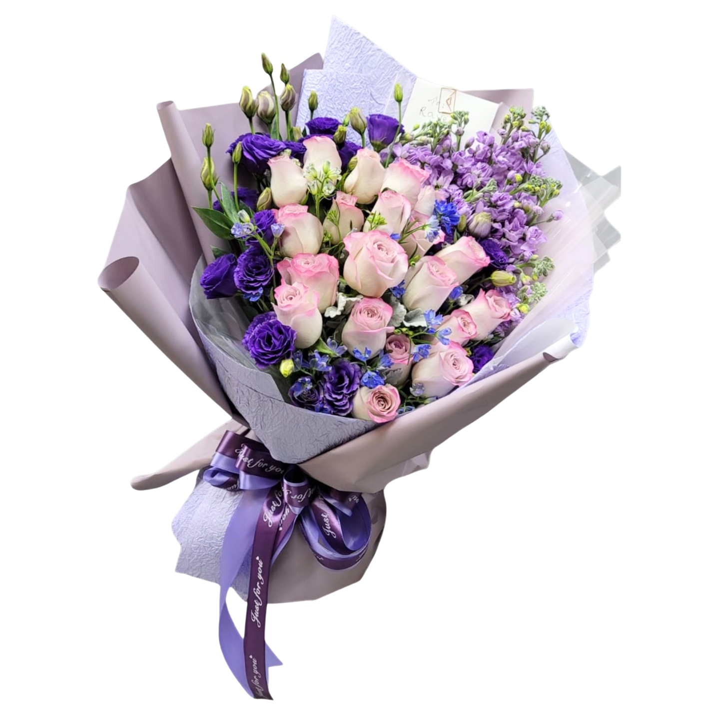 格蘭花店 - 鮮花花束 (玫瑰24枝、桔梗、小飛燕及其他襯花) [FB066]