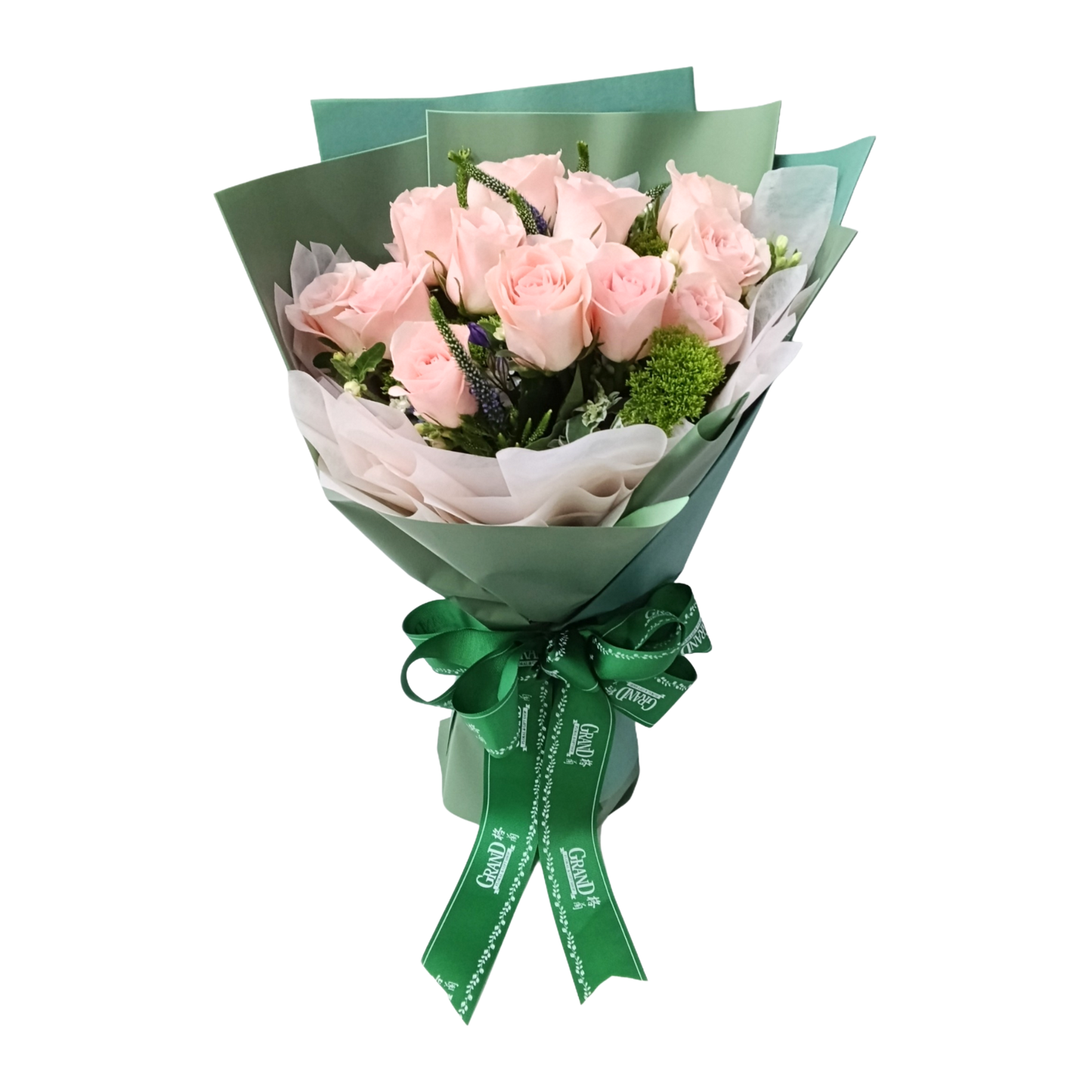 格蘭花店 - 鮮花花束 (玫瑰12枝、鼠尾草及其他襯花) [FB069]