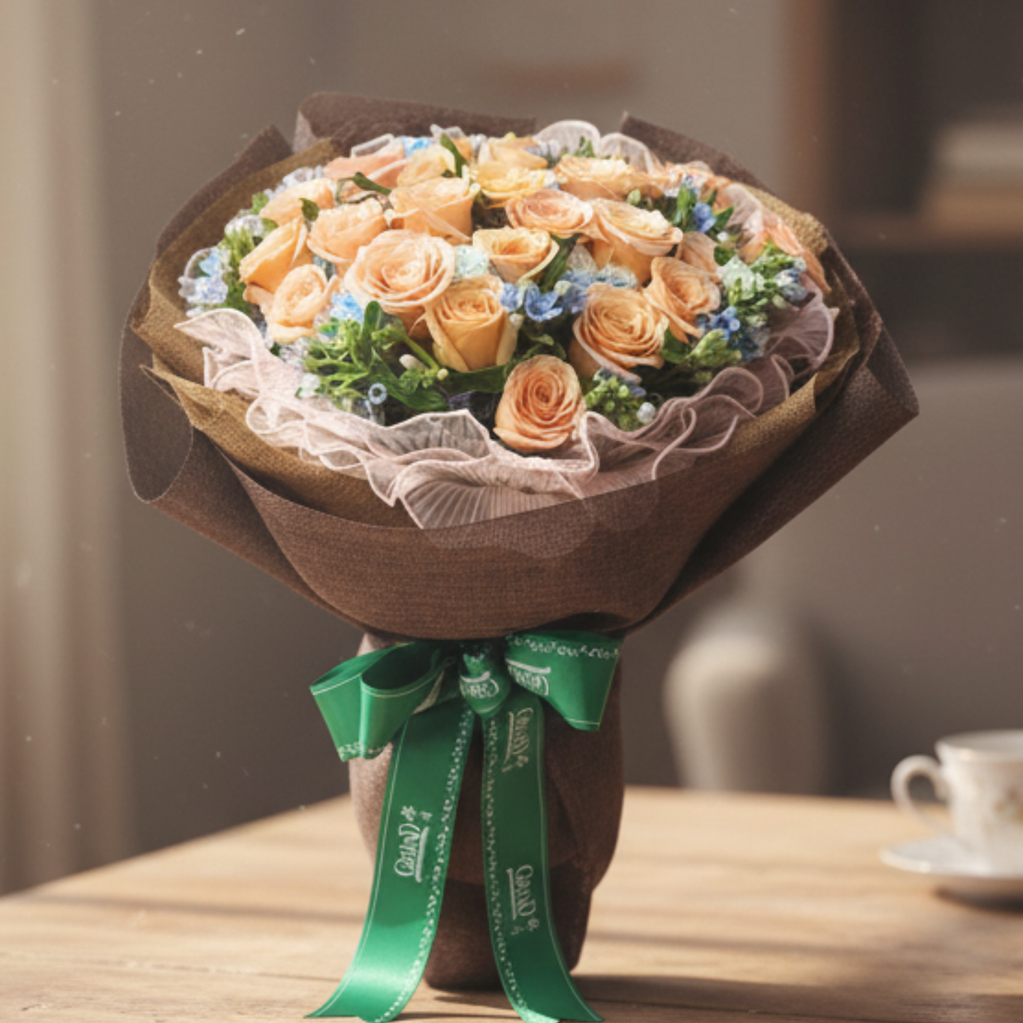 格蘭花店 - 鮮花花束 (玫瑰24枝、藍星花及其他襯花) [FB071]