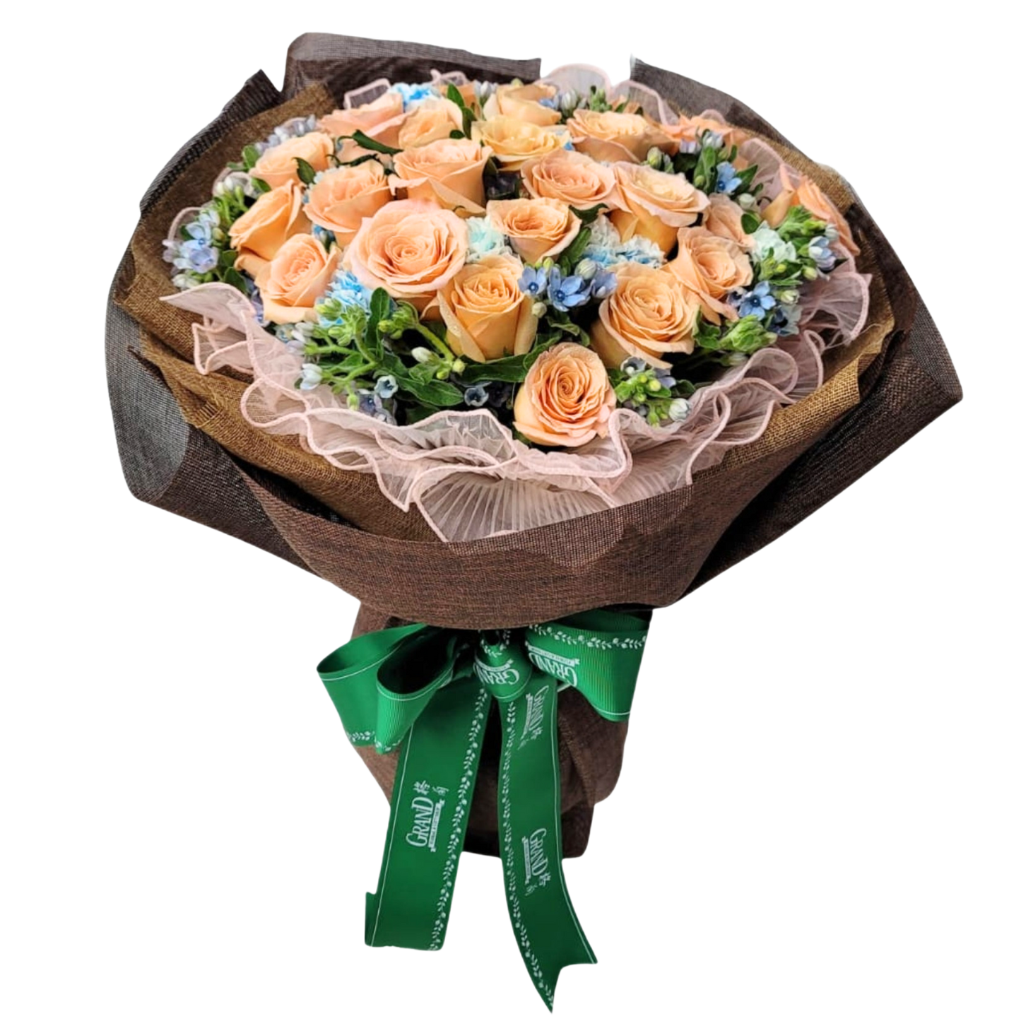 格蘭花店 - 鮮花花束 (玫瑰24枝、藍星花及其他襯花) [FB071]