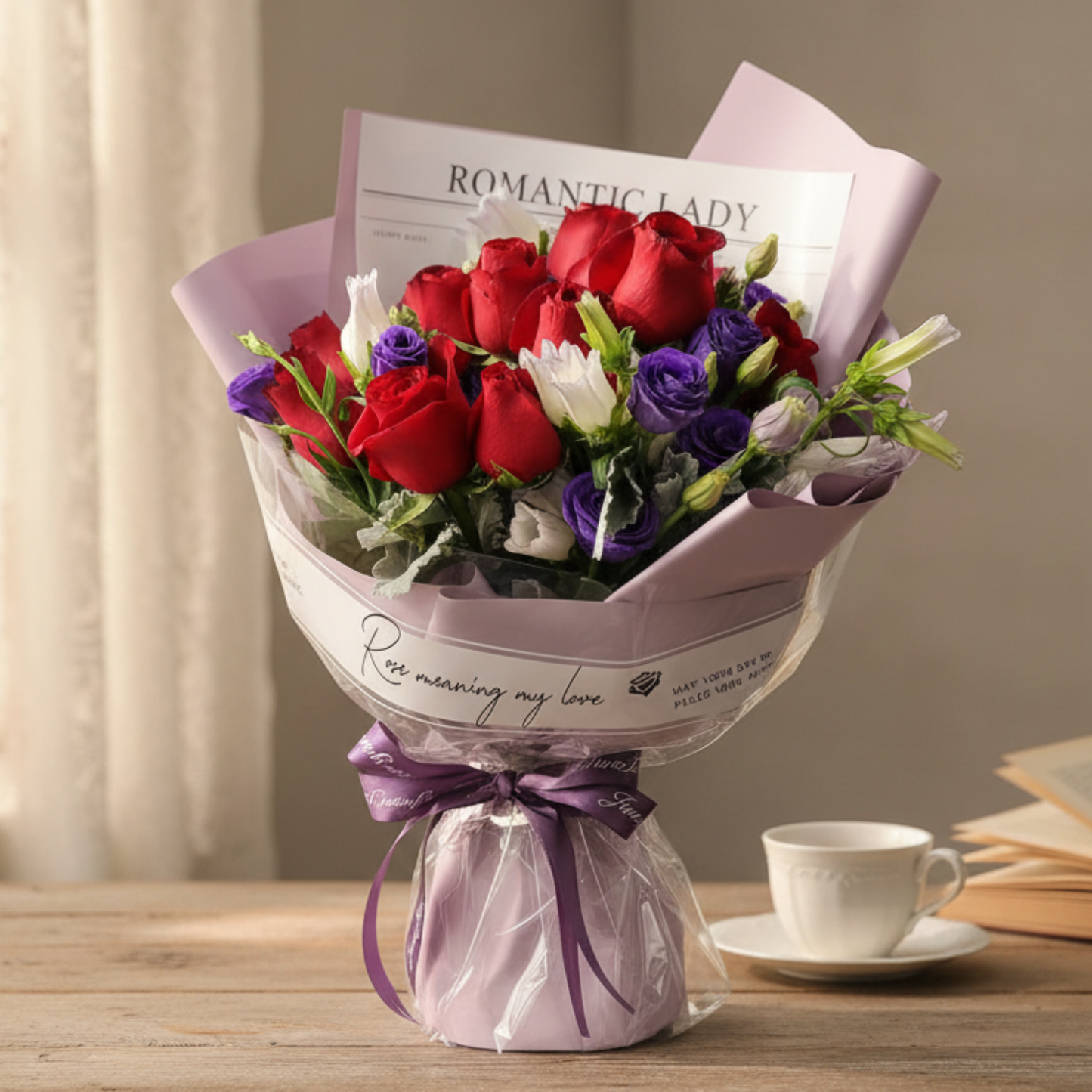 格蘭花店 - 鮮花花束 (玫瑰、風鈴草、米娜葉及其他襯花) [FB075]