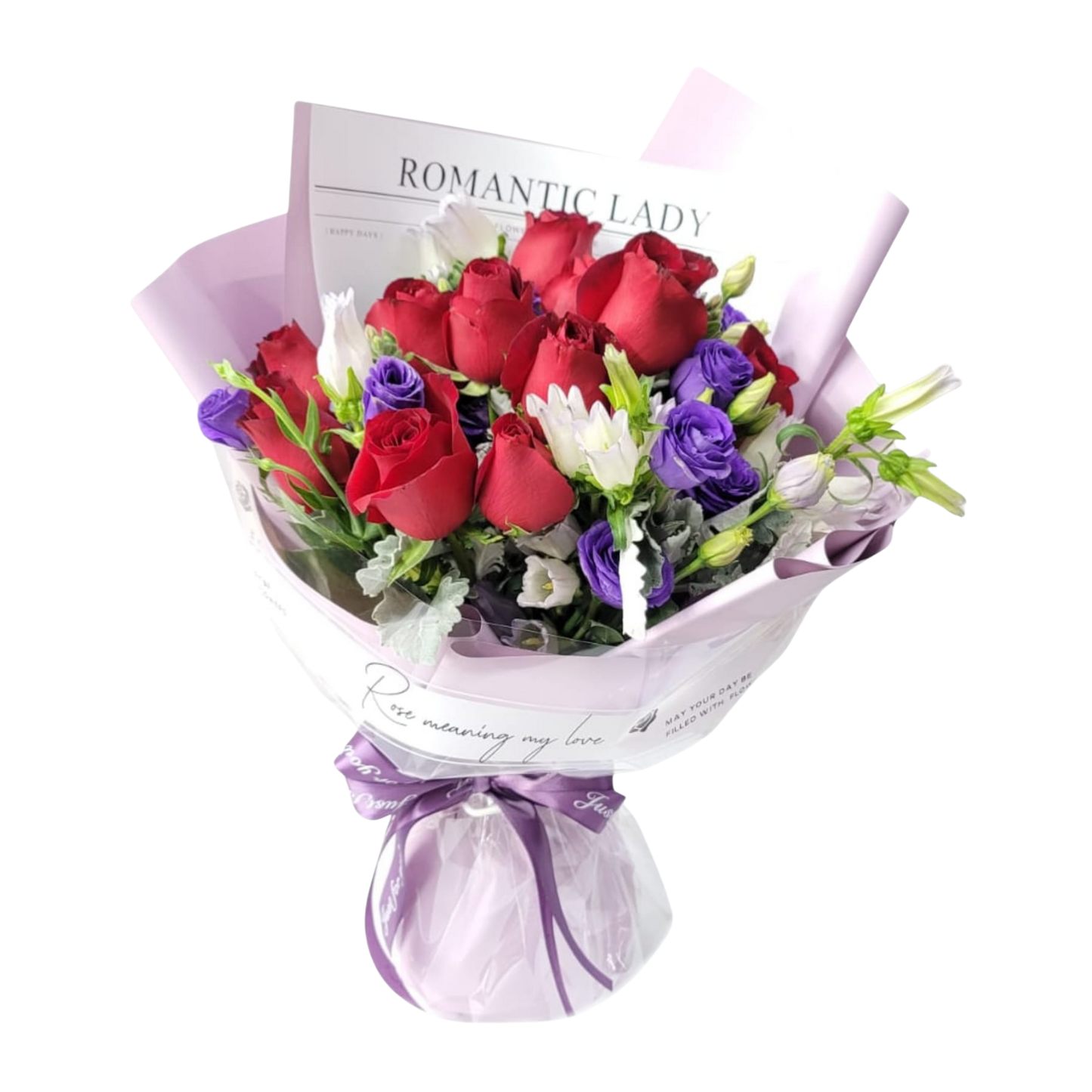 格蘭花店 - 鮮花花束 (玫瑰、風鈴草、米娜葉及其他襯花) [FB075]