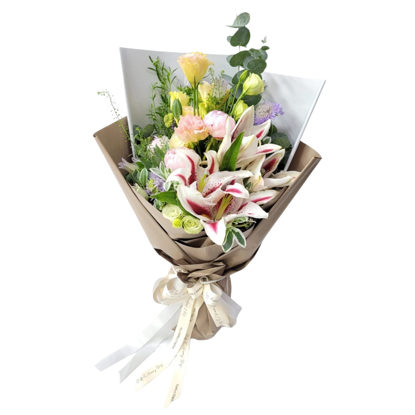 格蘭花店 - 鮮花花束 (白合、桔梗及其他襯花) [FB076]