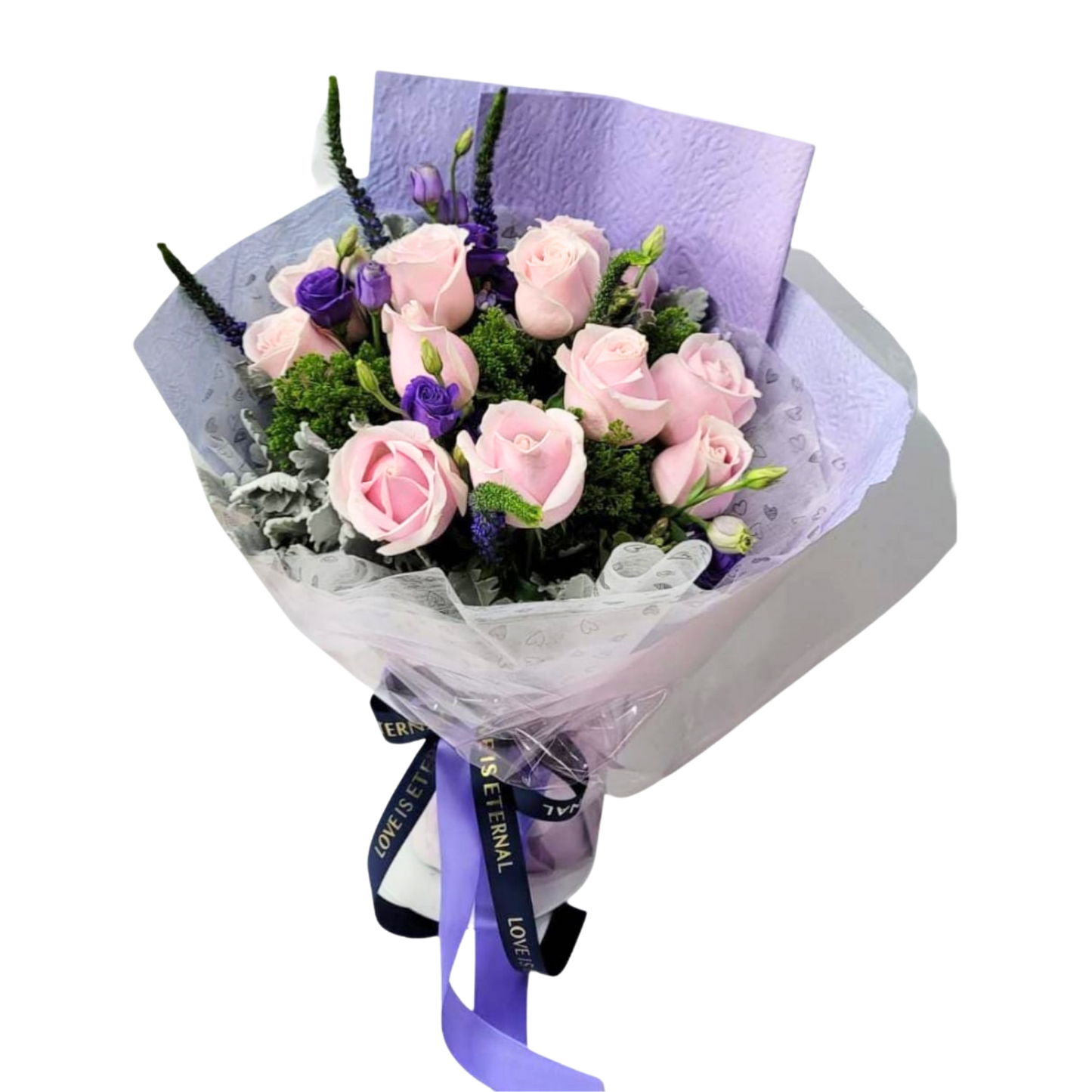 格蘭花店 - 鮮花花束 (粉玫瑰12枝、鼠尾草、桔梗及其他襯花) [FB081]