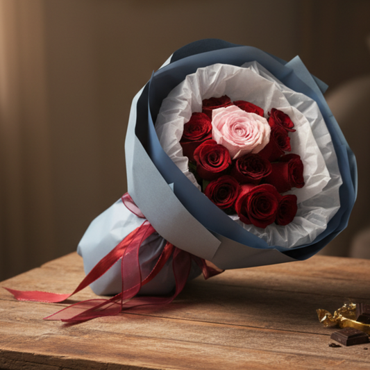 格蘭花店 - 鮮花花束 (紅玫瑰10枝、粉玫瑰1枝) [FB082]