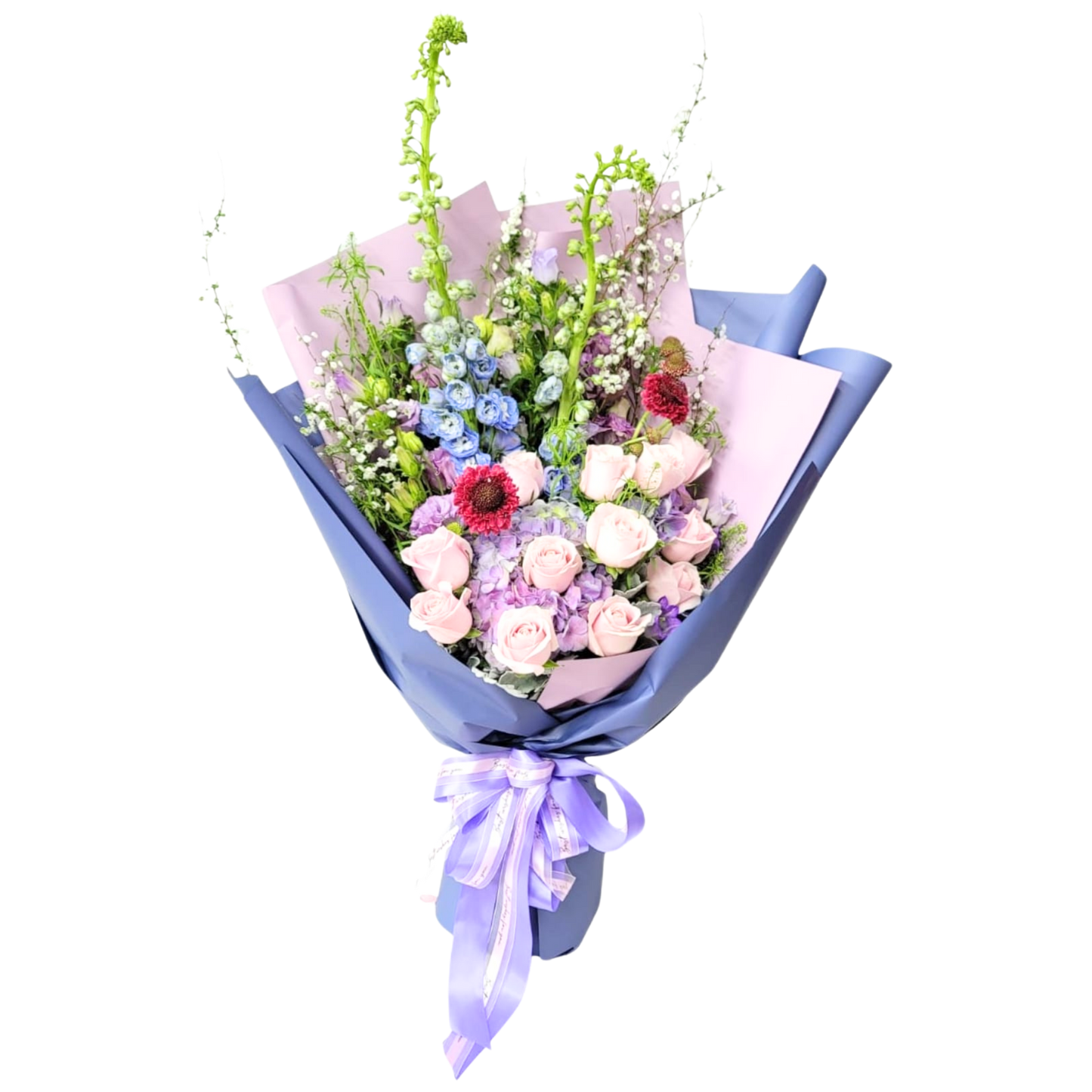 格蘭花店 - 鮮花花束 (玫瑰12枝、繡球花、大飛燕、米娜葉及其他襯花) [FB083]