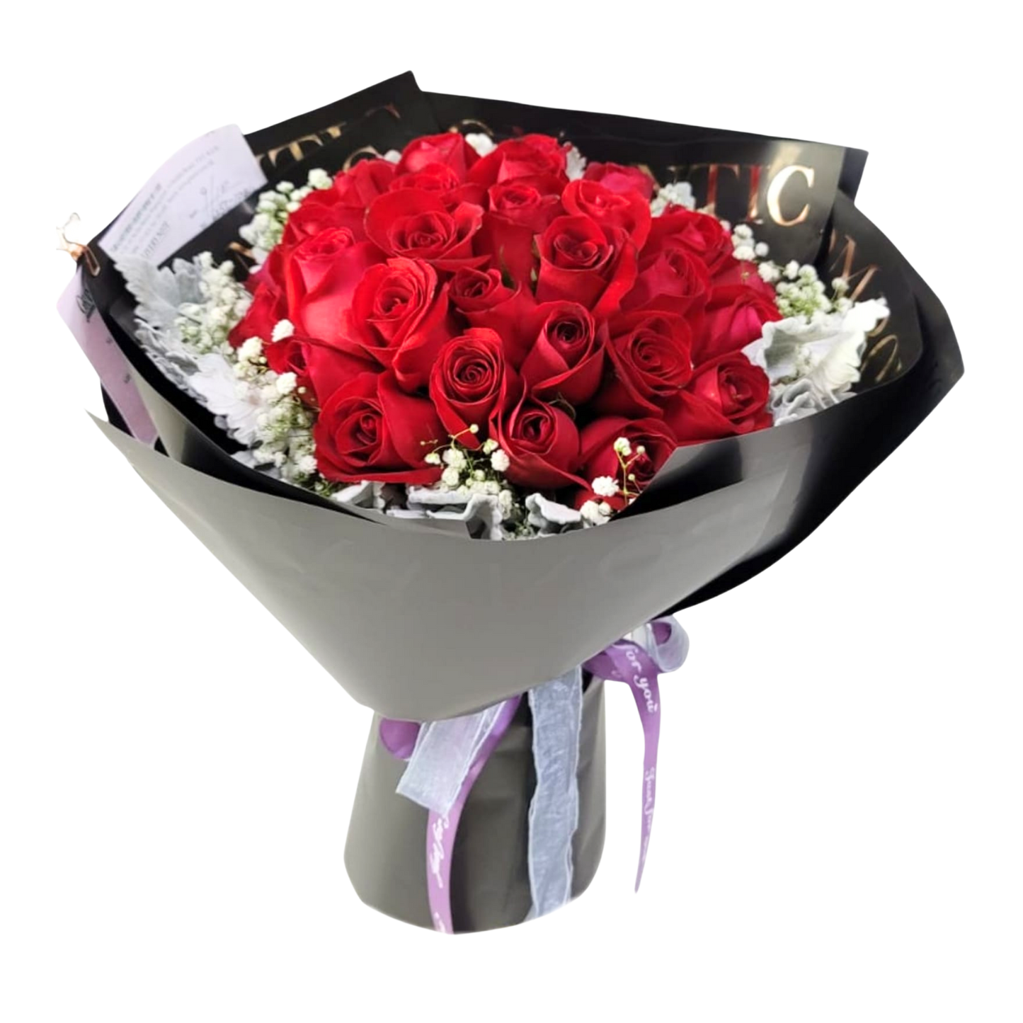 格蘭花店 - 鮮花花束 (紅玫瑰50枝、滿天星、米娜葉) [FB090]