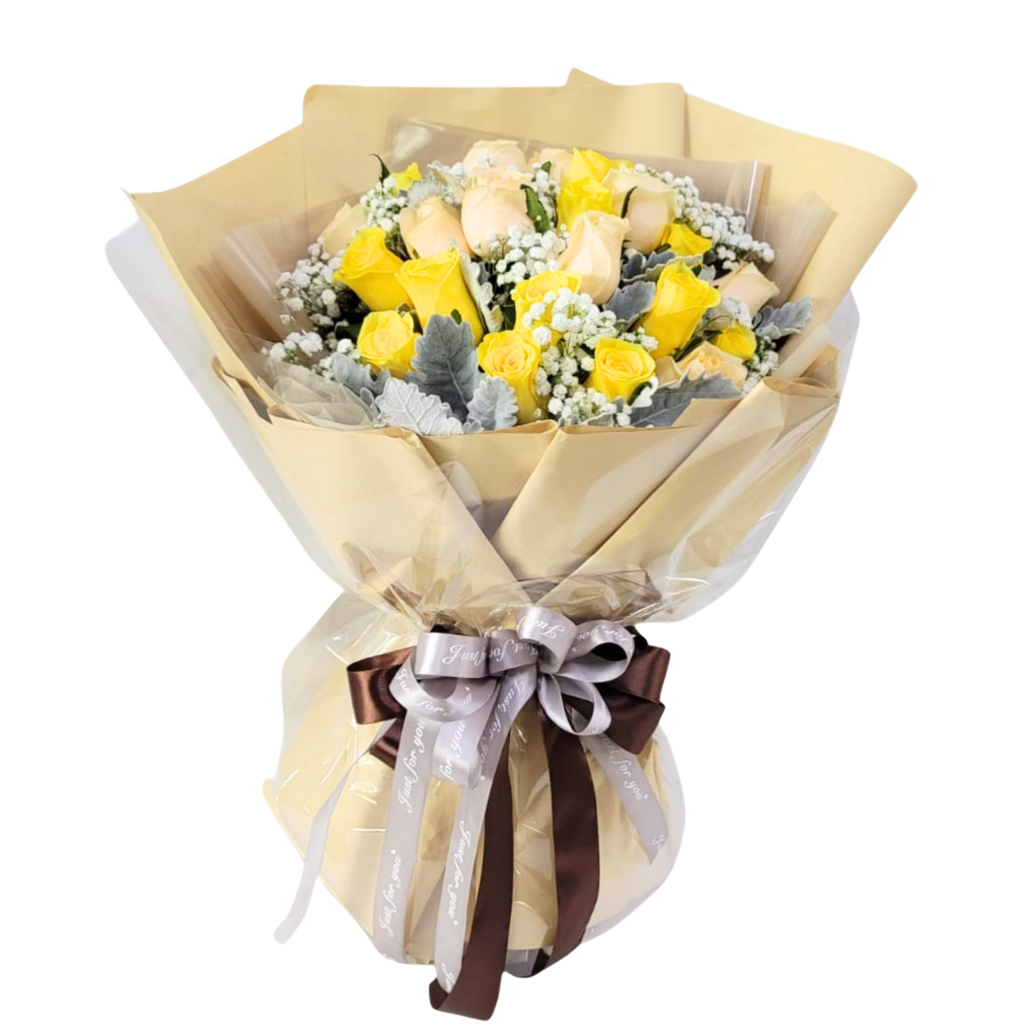 格蘭花店 - 鮮花花束 (黃玫瑰10枝、香檳玫瑰10枝、滿天星、米娜葉) [FB096]