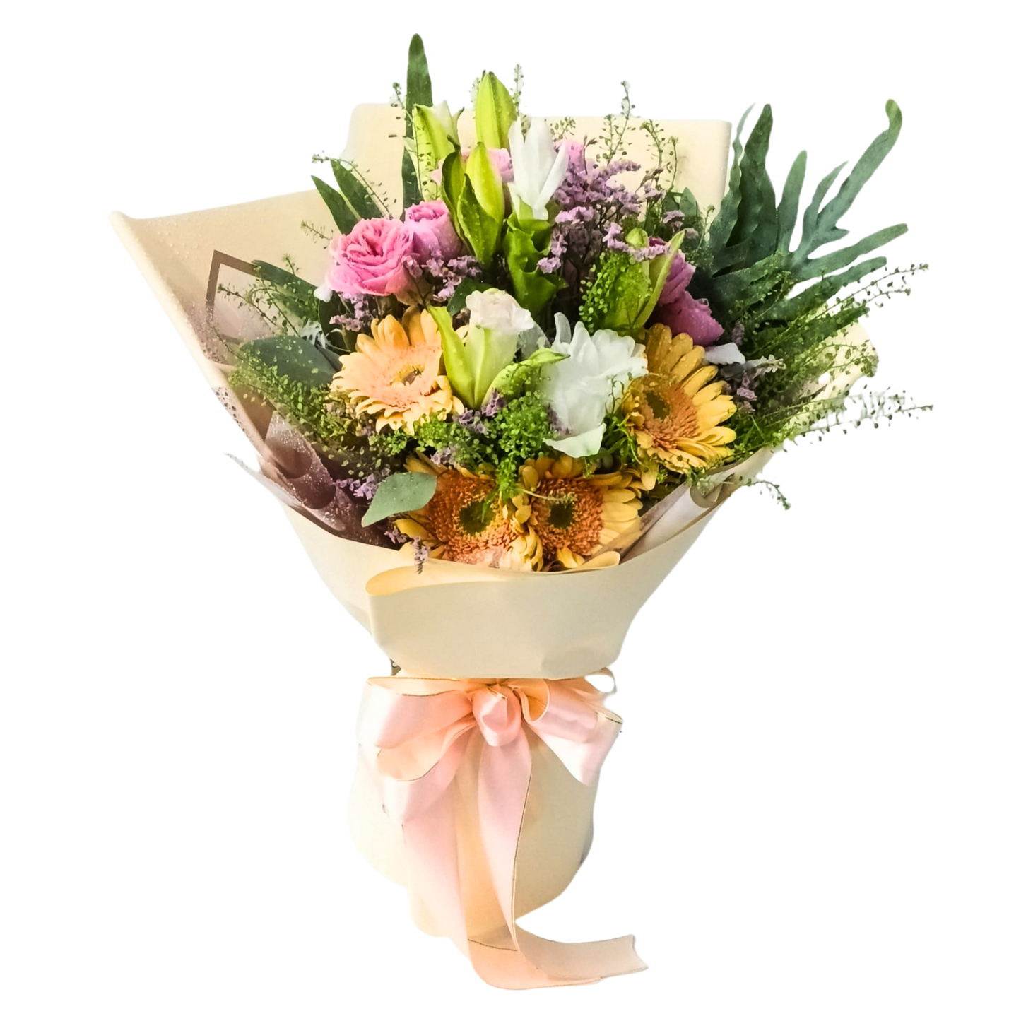 格蘭花店 - 鮮花花束 (太陽花、情人草、玫瑰、薑百合、BB草及其他襯花) [FB109]