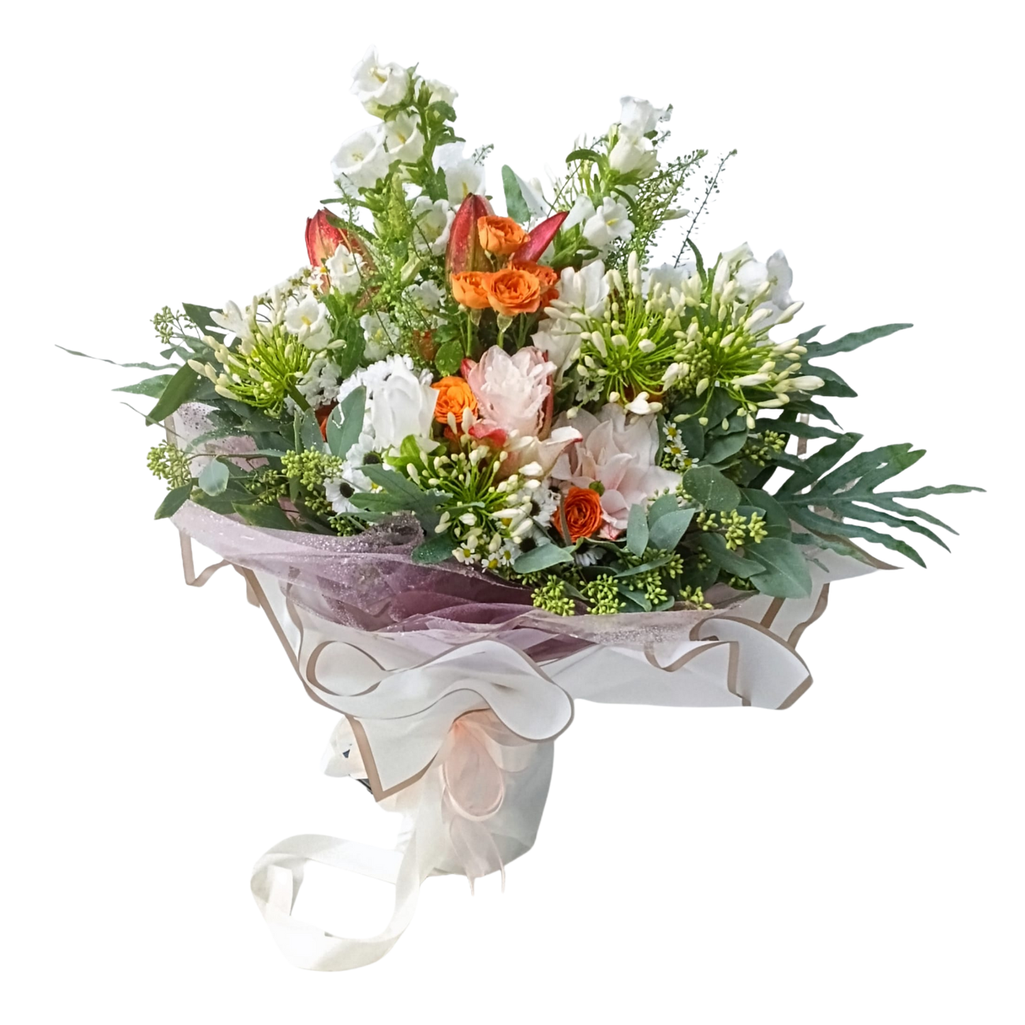 格蘭花店 - 鮮花花束 (百子蓮、風鈴草、雙層百合、小玫瑰、桔梗、蟲蟲草、尤加利葉及其他襯花) [FB111]