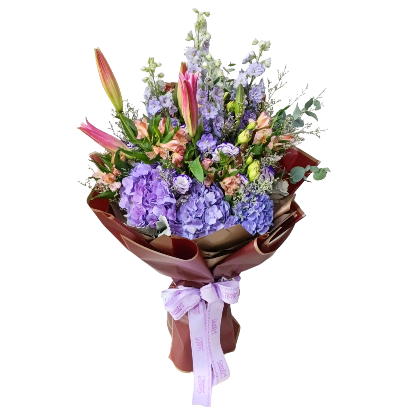 格蘭花店 - 鮮花花束 (大飛燕、小百合、火百合、繡球花、桔梗及其他襯花) [FB125]