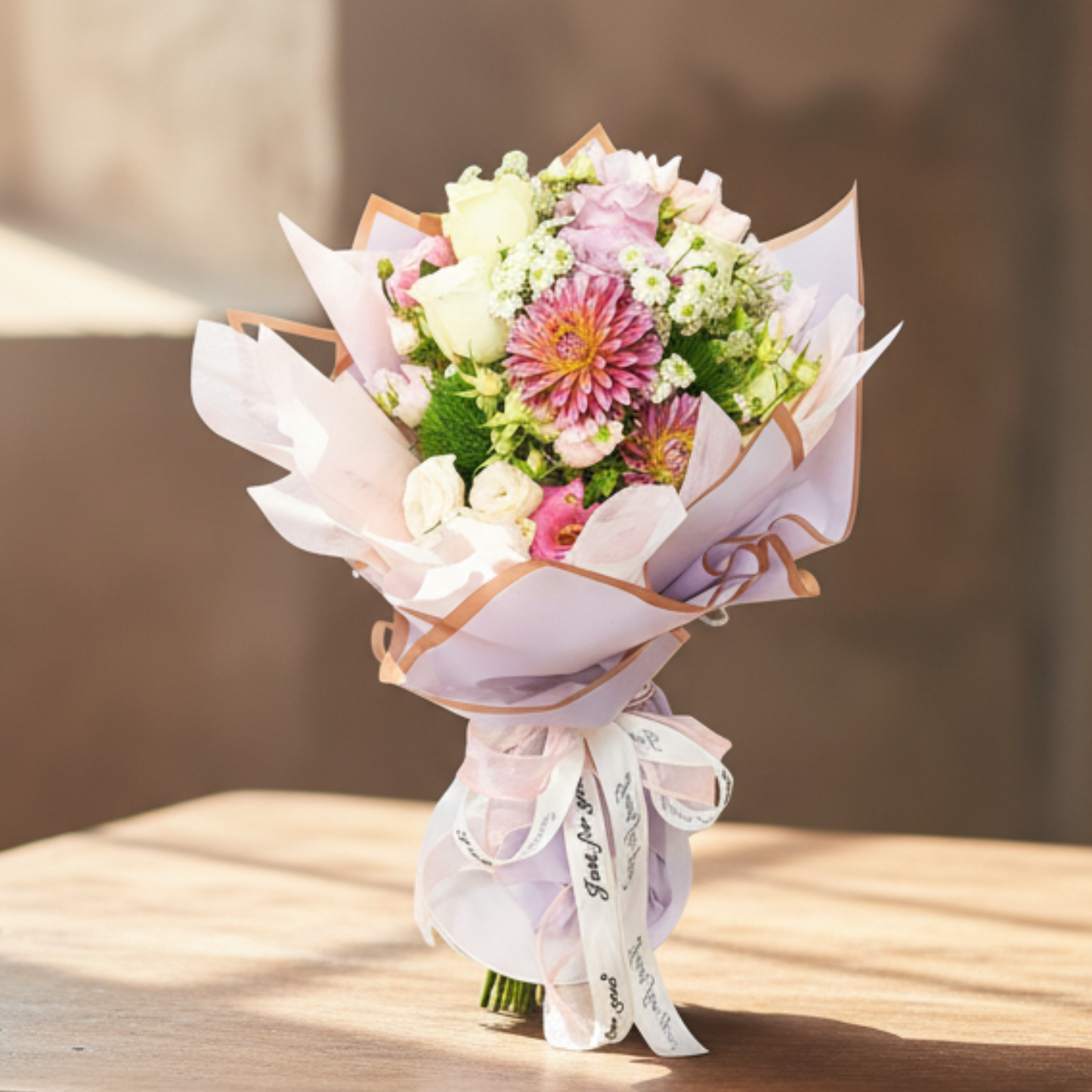 格蘭花店 - 鮮花花束 (大理花、玫瑰6枝、小玫瑰及其他襯花) [FB130]