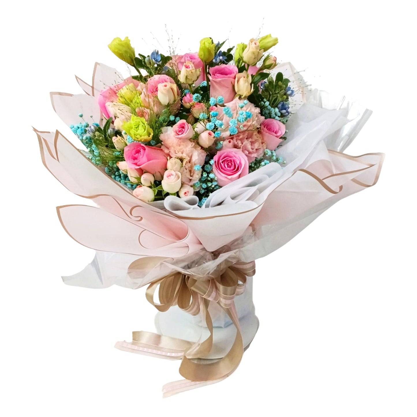 格蘭花店 - 鮮花花束 (玫瑰9枝、小玫瑰、藍星花、桔梗、滿天星及其他襯花) [FB137]