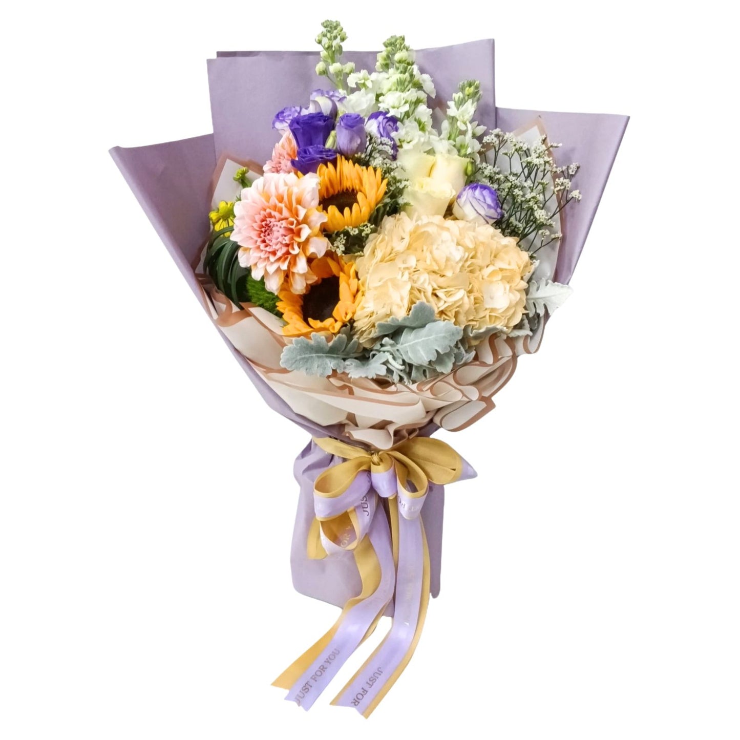 格蘭花店 - 鮮花花束 (向日葵、日本麝香、玫瑰、大理花、桔梗、繡球花及其他襯花) [FB140]