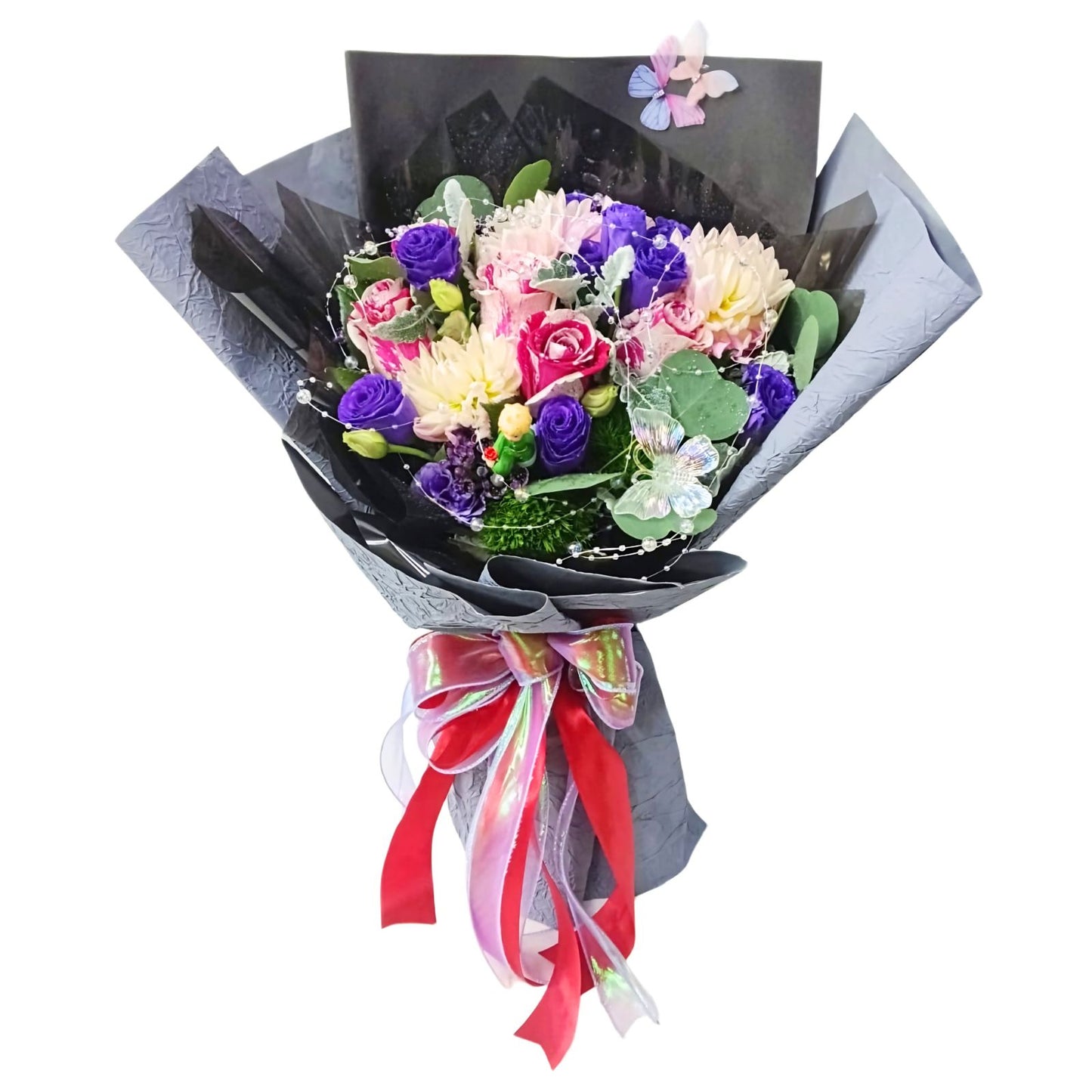 格蘭花店 - 鮮花花束 (大理花、玫瑰、桔梗、 綠毛球、及其他襯花) [FB26003]