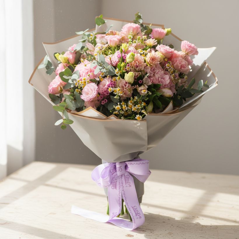 格蘭花店 - 鮮花花束 (繡球花、大理花、桔梗、 蠟梅、小菊、尤加利葉及其他襯花) [FB26006]