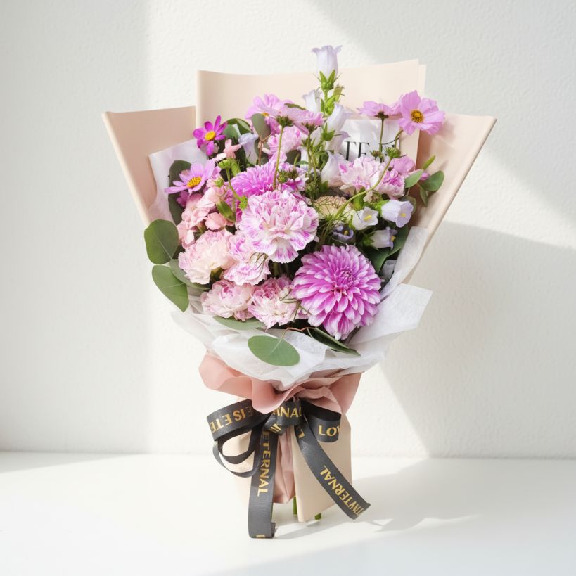 格蘭花店 - 鮮花花束 (大理花、康乃馨、風鈴花、 小菊花、尤加利葉及其他襯花) [FB26026]
