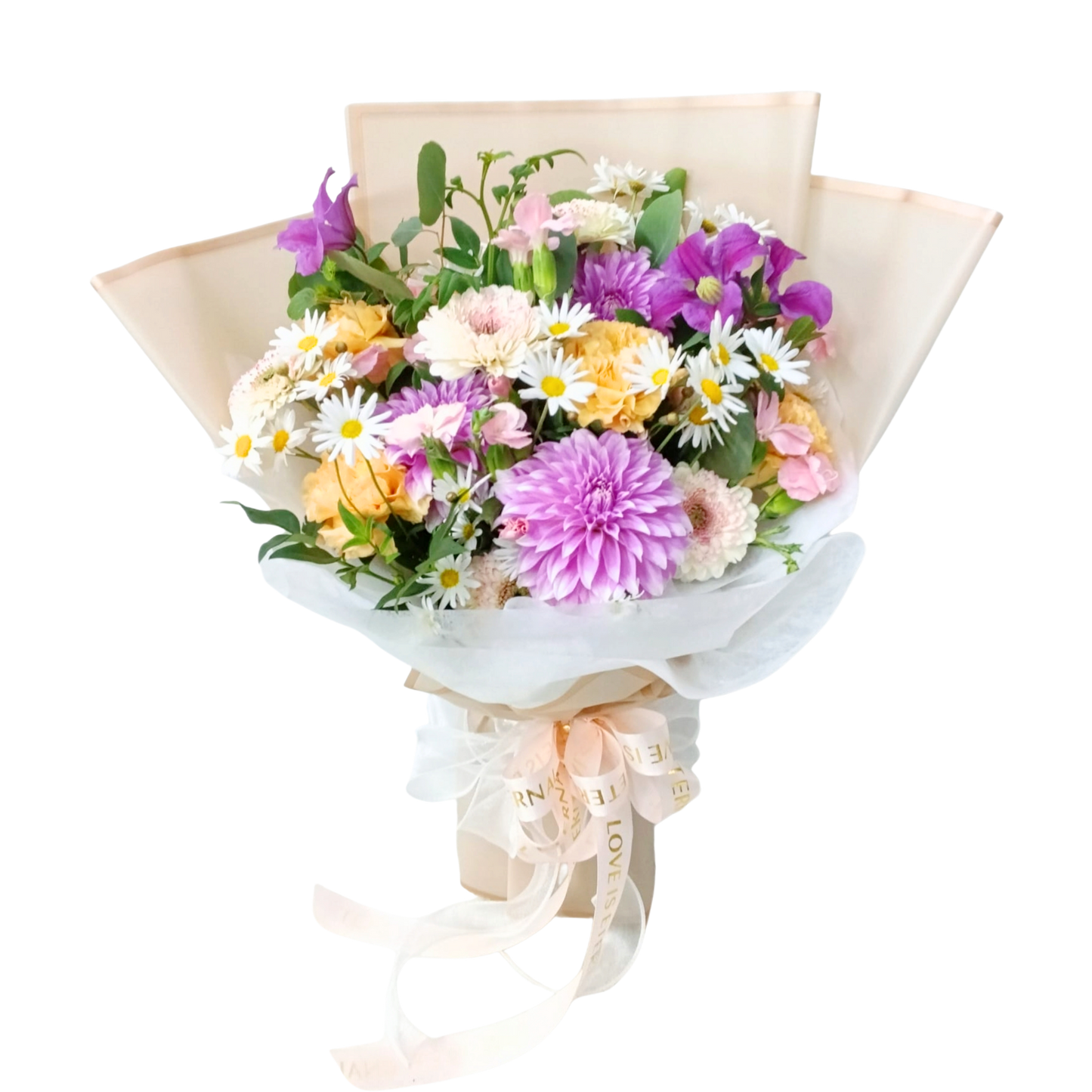 格蘭花店 - 鮮花花束 (鐵線蓮、大理花、太陽花、康乃馨、 小菊花及其他襯花) [FB26028]