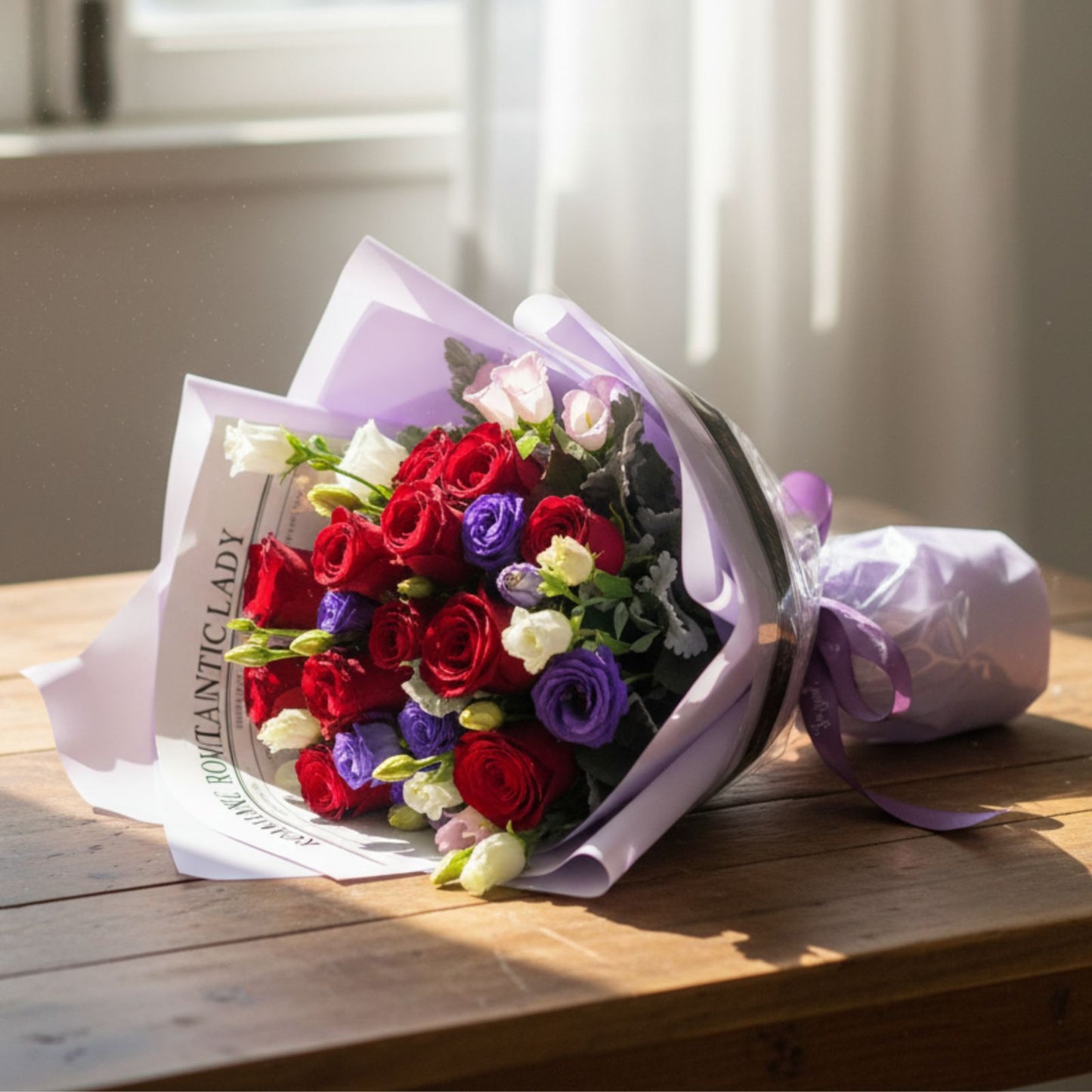 格蘭花店 - 鮮花花束 (紅玫瑰11枝、桔梗、 風鈴花、米娜葉及其他襯花) [FB26035]