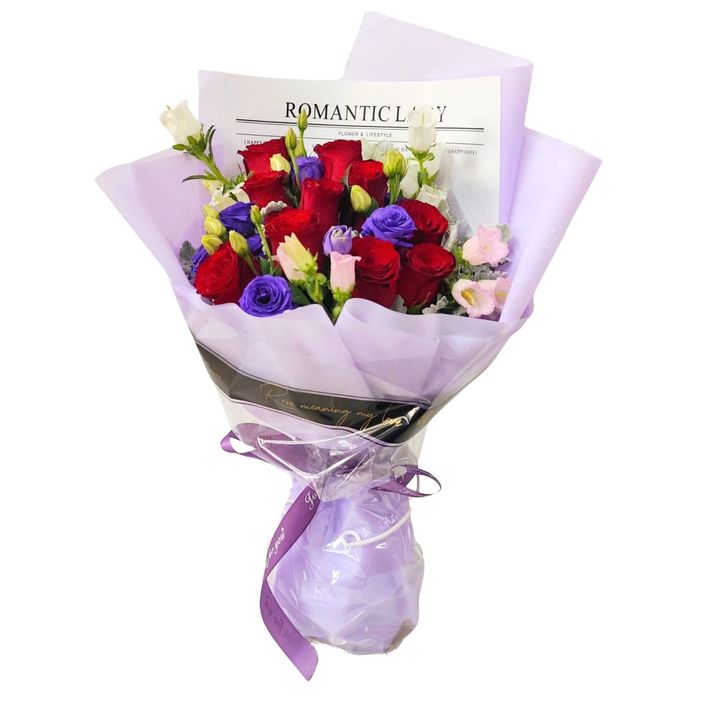 格蘭花店 - 鮮花花束 (紅玫瑰11枝、桔梗、 風鈴花、米娜葉及其他襯花) [FB26035]