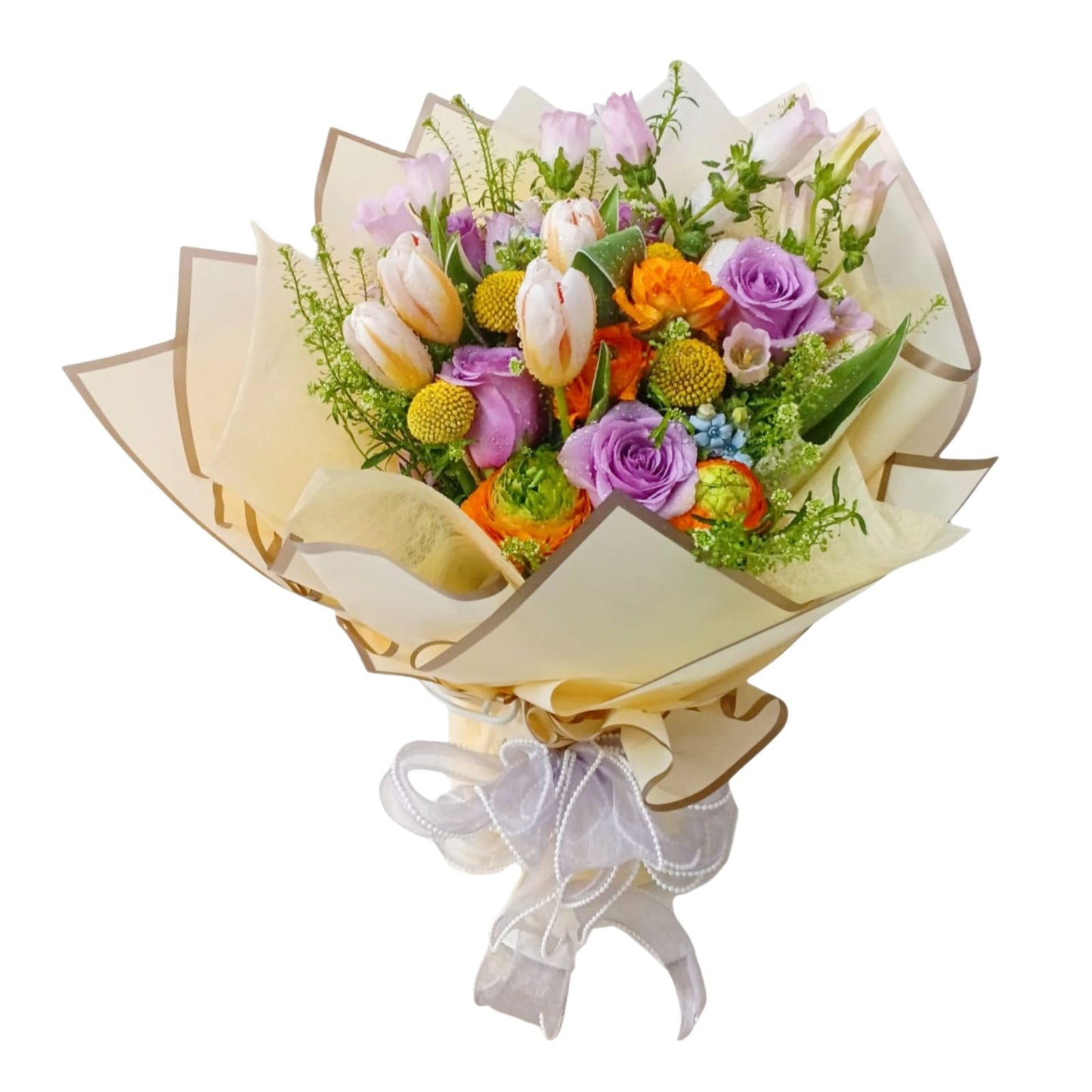 格蘭花店 - 鮮花花束 (玫瑰、橙色牡丹、風鈴花、 藍星花、鬱金香及其他襯花) [FB26037]