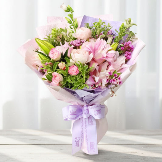 格蘭花店 - 鮮花花束 (牡丹、小玫瑰、雙層百合、風鈴花、蠟梅及其他襯花) [FB26038]