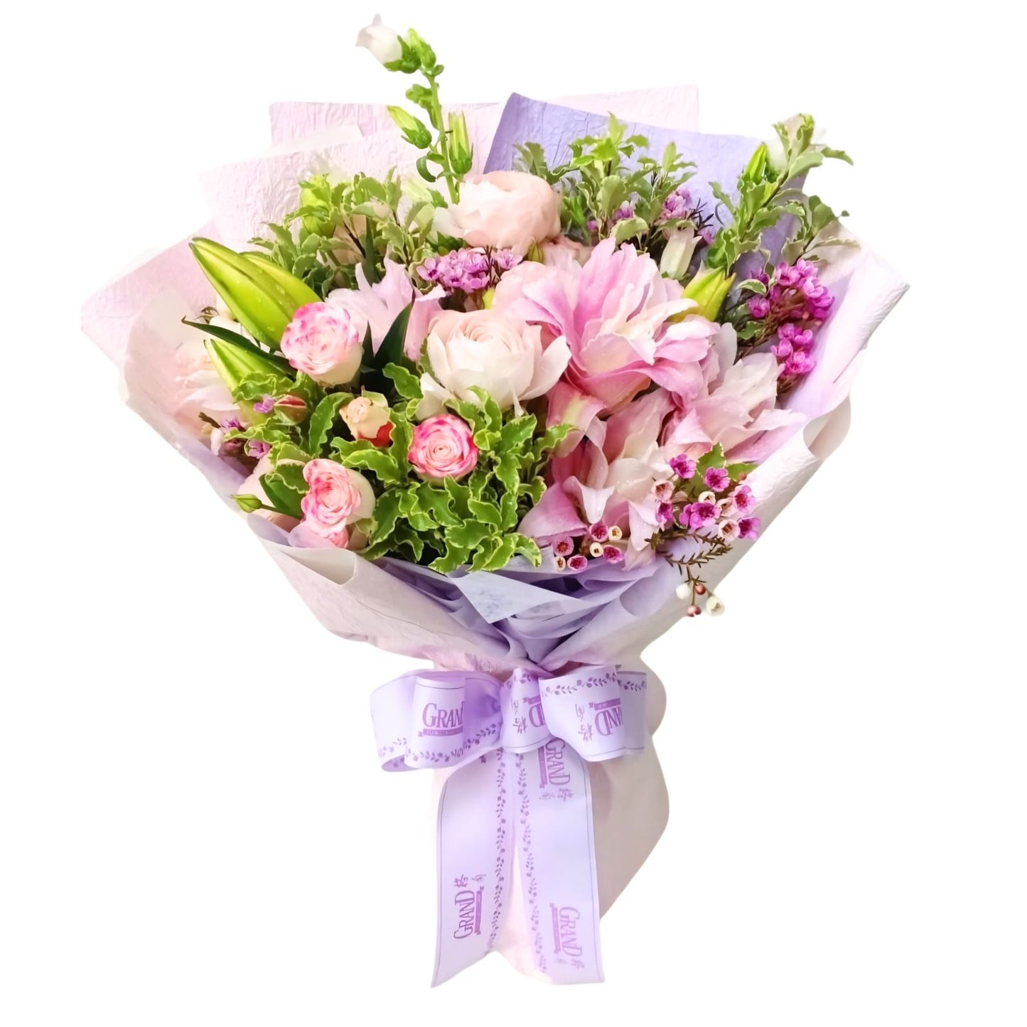 格蘭花店 - 鮮花花束 (牡丹、小玫瑰、雙層百合、風鈴花、蠟梅及其他襯花) [FB26038]