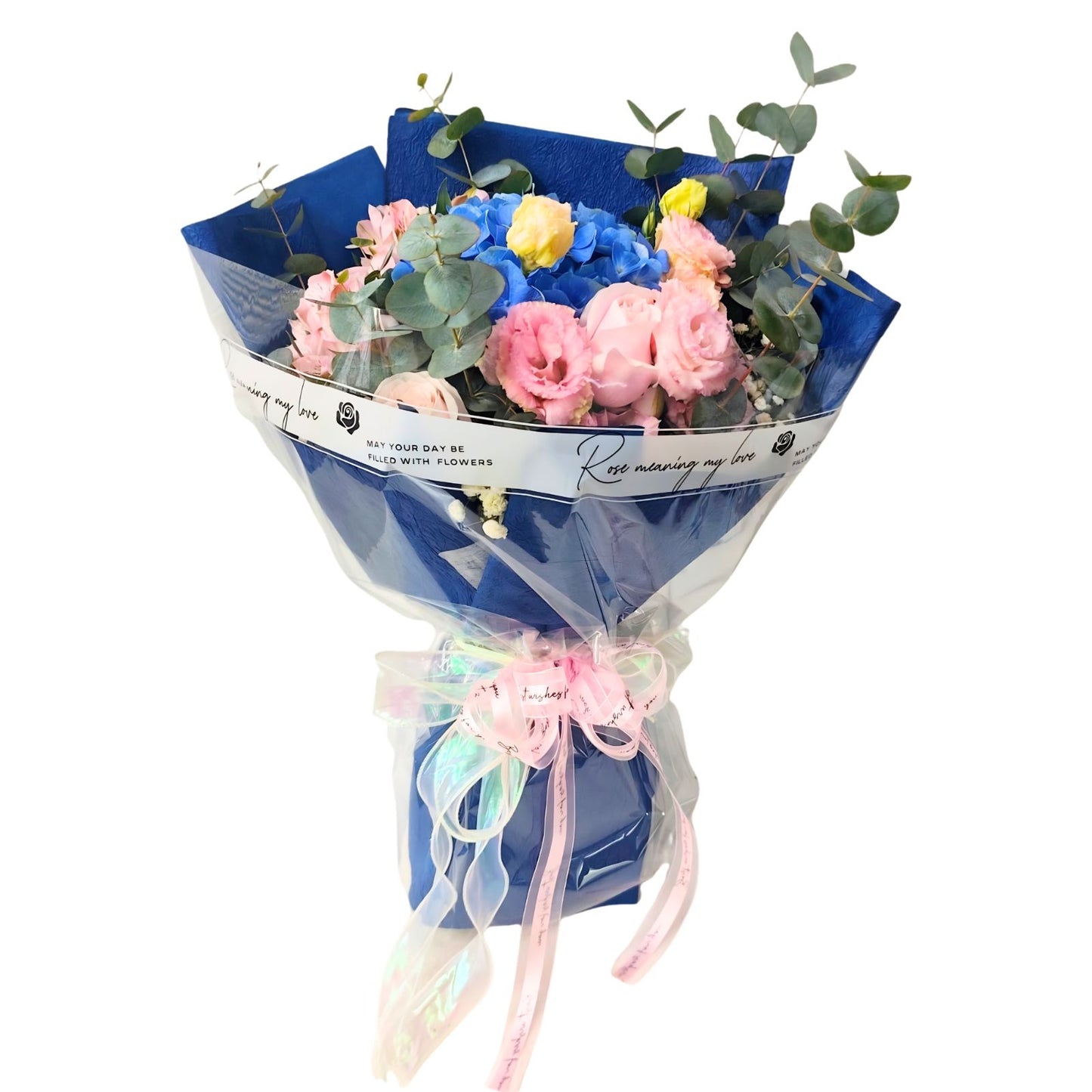 格蘭花店 - 鮮花花束 (繡球花、玫瑰、桔梗、尤加利葉及其他襯花) [FB26039]