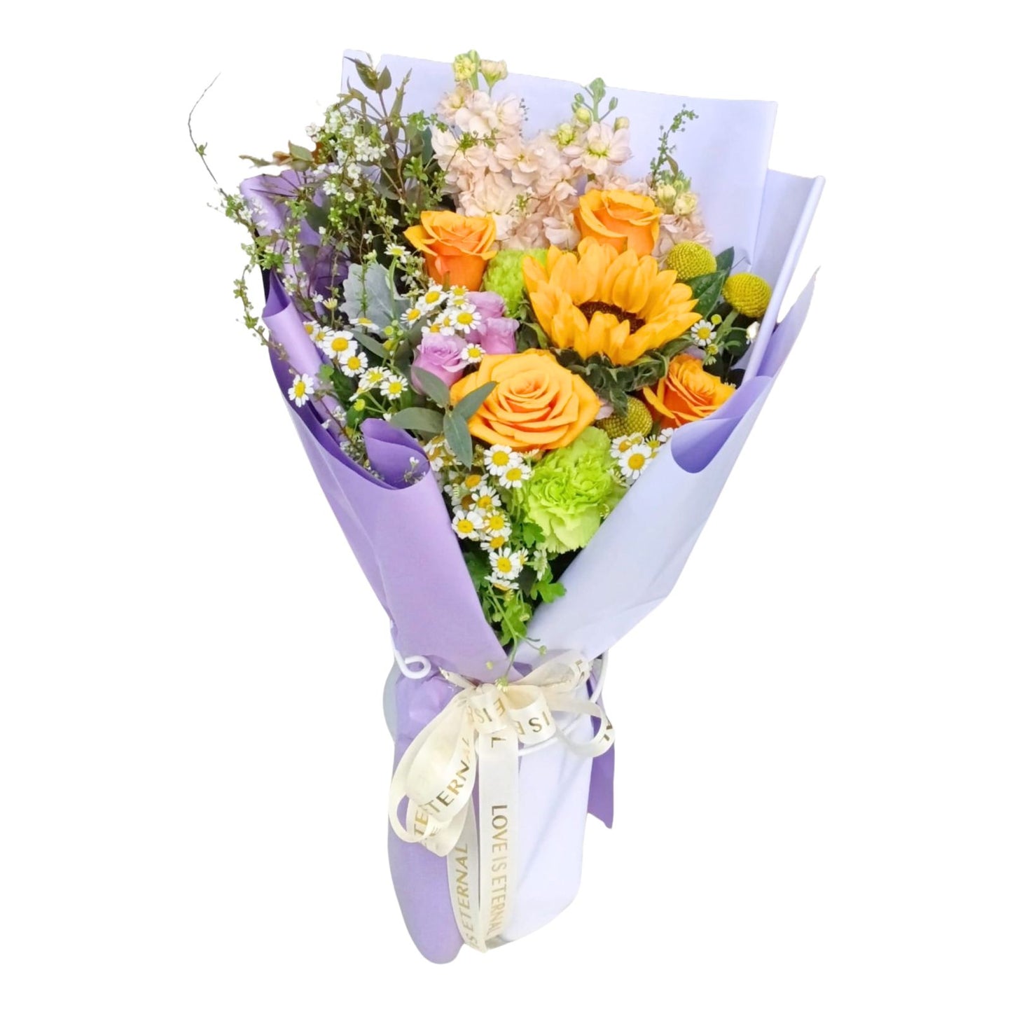 格蘭花店 - 鮮花花束 (向日葵、橙色玫瑰、紫玫瑰、日本麝香、小菊及其他襯花) [FB26302]