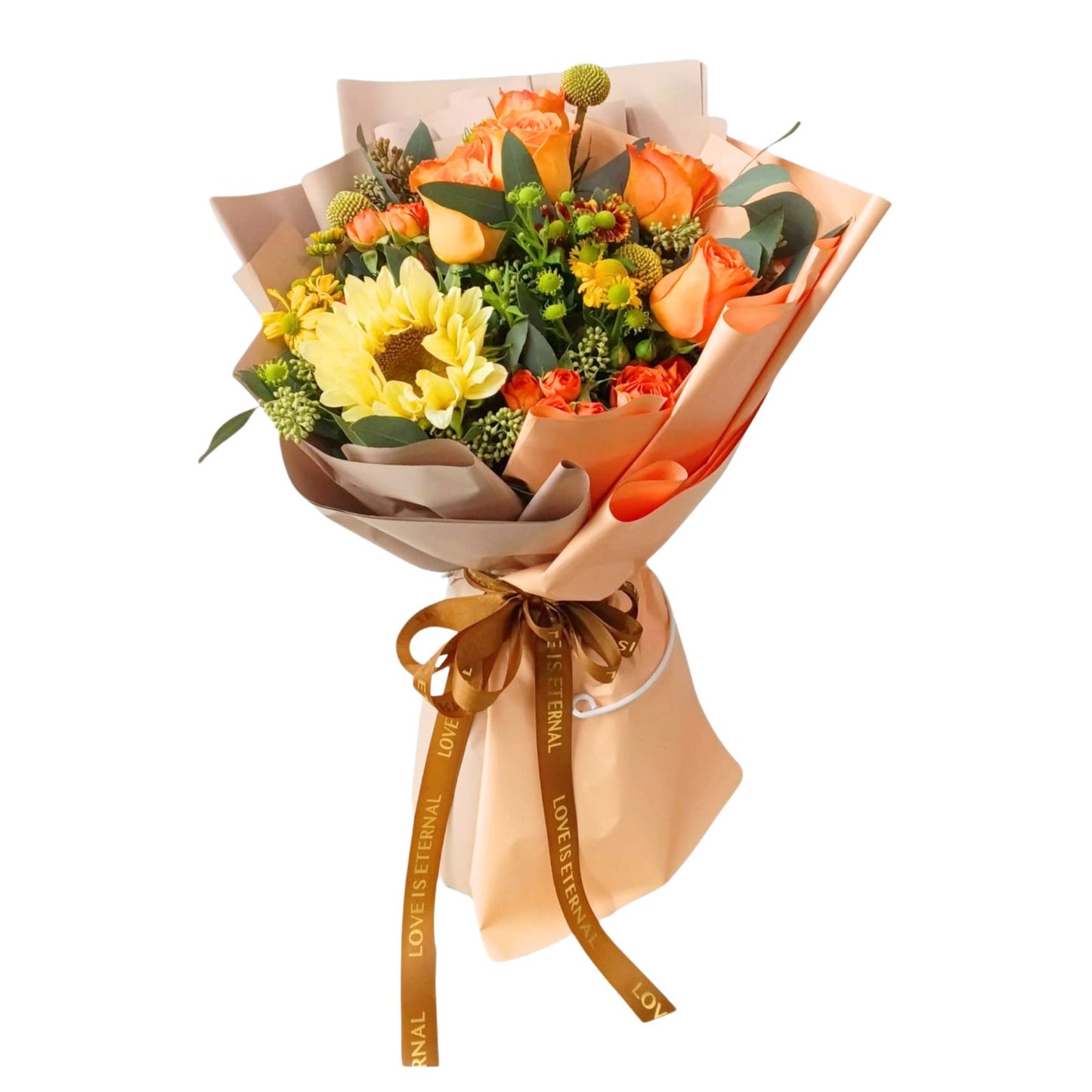 格蘭花店 - 鮮花花束 (奶油向日葵、橙色玫瑰、橙色小玫瑰、小菊及其他襯花) [FB26303]