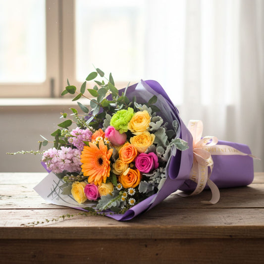 格蘭花店 - 鮮花花束 (向日葵、玫瑰、日本麝香、小菊、尤加利葉及其他襯花) [FB26307]