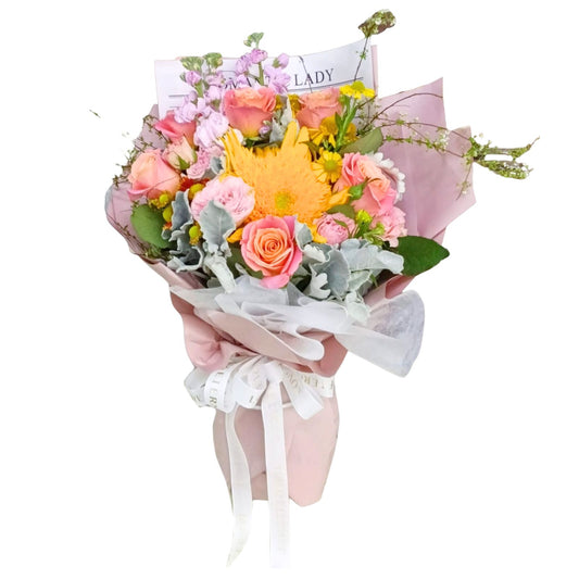 格蘭花店 - 鮮花花束 (泰迪重瓣向日葵、玫瑰、日本麝香、小菊及其他襯花) [FB26312]