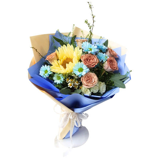 格蘭花店 - 鮮花花束 (奶油向日葵、朱古力玫瑰、玫瑰、小菊及其他襯花) [FB26315]