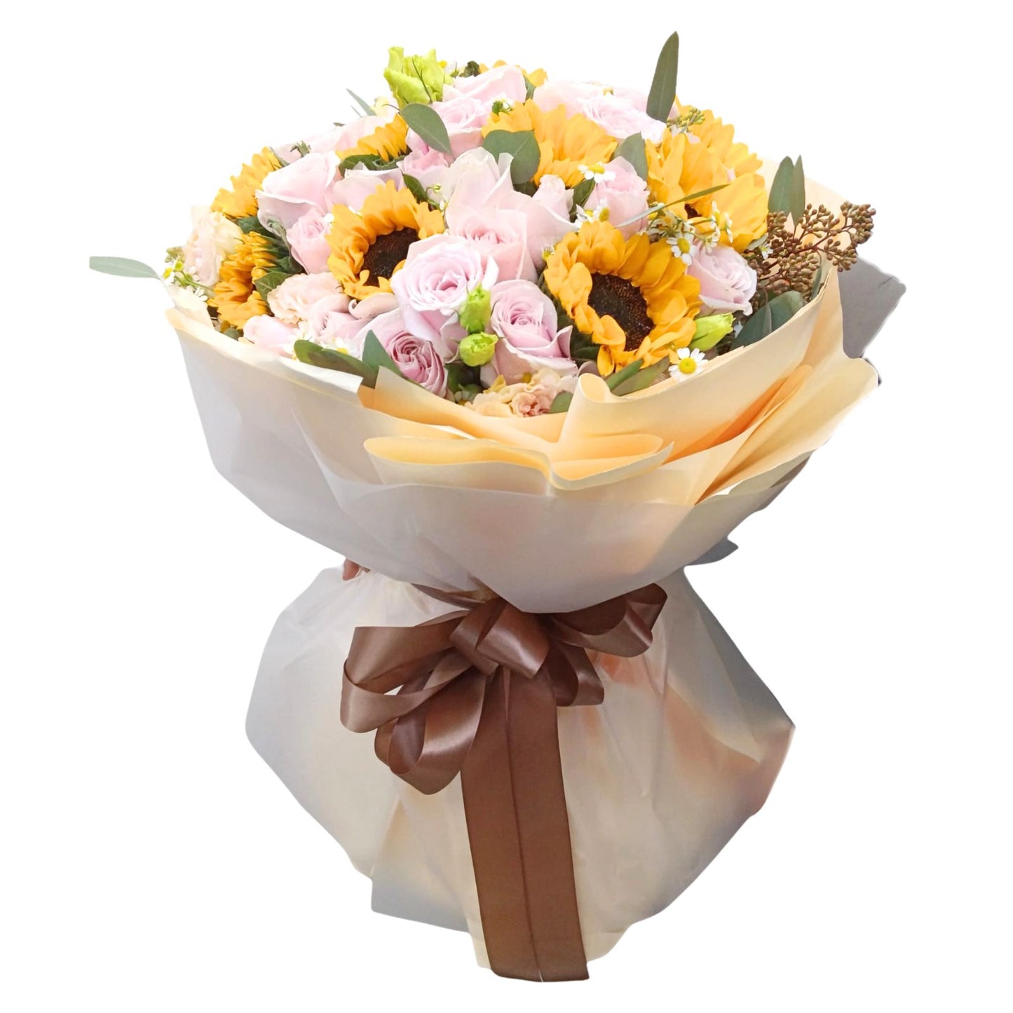 格蘭花店 - 鮮花花束 (向日葵10枝、粉玫瑰36枝、桔梗、小菊、尤加利葉及其他襯花) [FB26316]