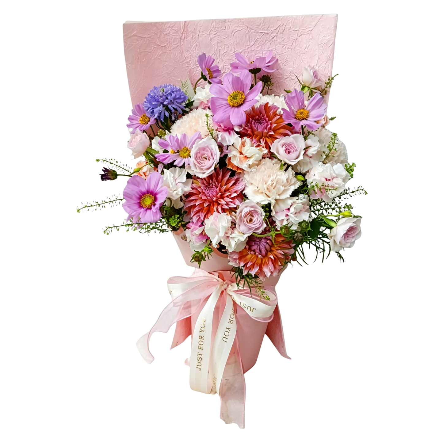 【限定自取價$520】柔美華章鮮花花束 (大理花、波斯菊、粉色康乃馨、小粉玫瑰及其他襯花) [FB26502]