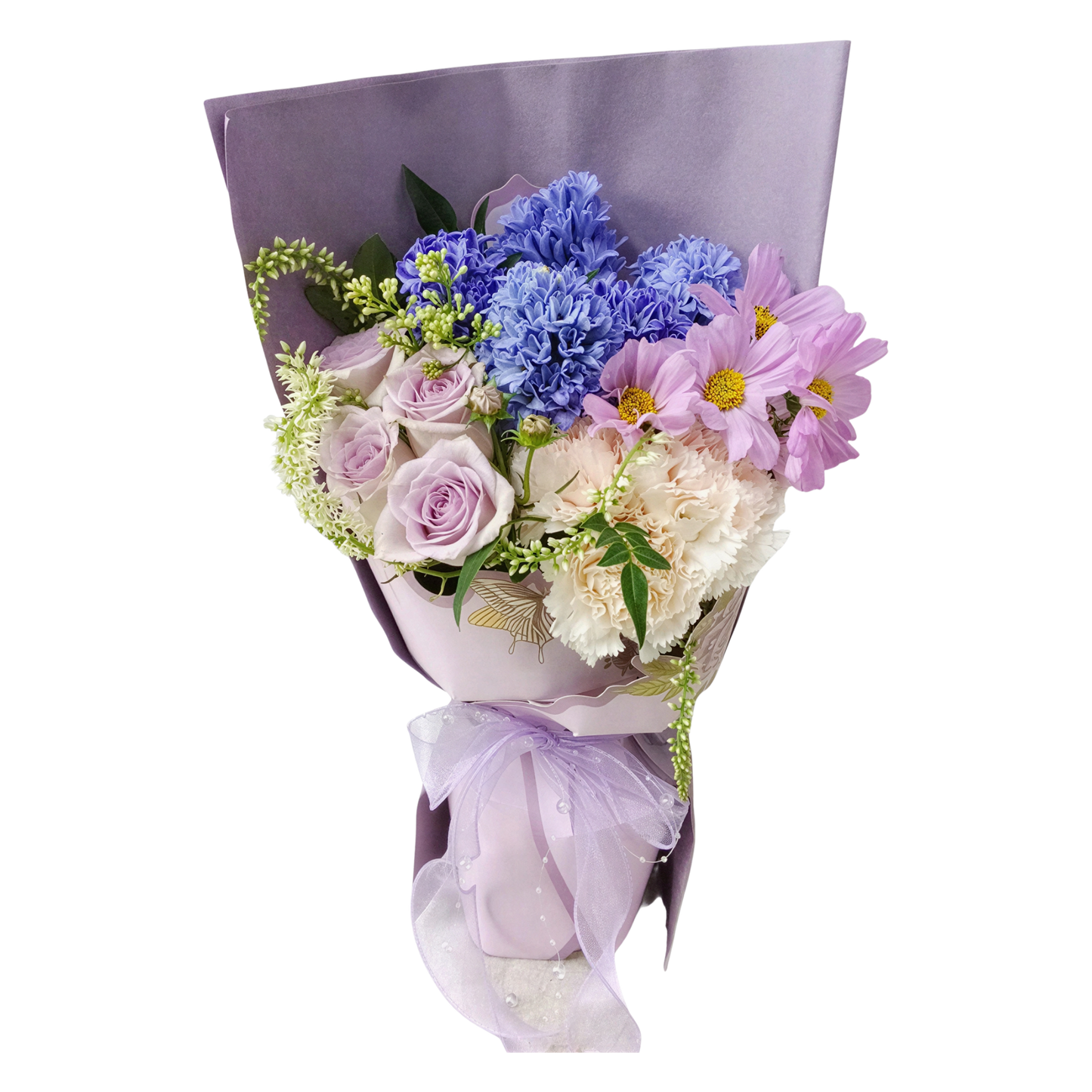 【限定自取價$520】優雅紫韻鮮花花束 (紫色玫瑰、風信子、波斯菊、康乃馨及其他襯花) [FB26503]