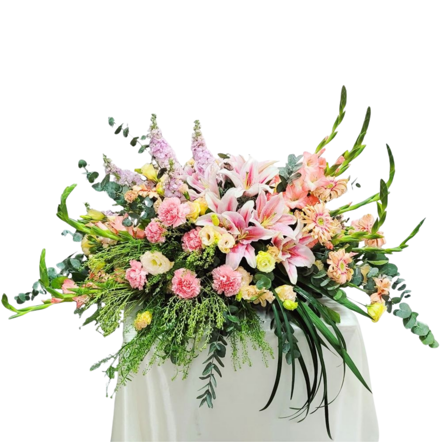 格蘭花店 - 白事棺面花 (桔梗、火百合、日本麝香、太陽花、劍蘭、尤加利及其他襯花) [FC26412]