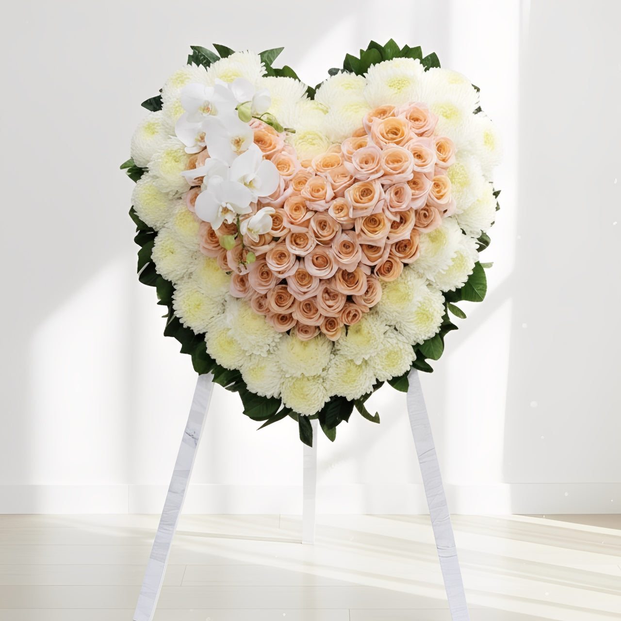 格蘭花店 - 心型花圈 (玫瑰、大波菊、蝴蝶蘭及其他襯花) [FHW001] 喪禮 殯儀 告別式 追思會