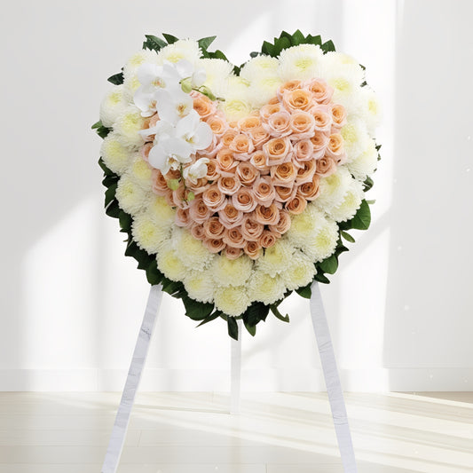 格蘭花店 - 心型花圈 (玫瑰、大波菊、蝴蝶蘭及其他襯花) [FHW001] 喪禮 殯儀 告別式 追思會