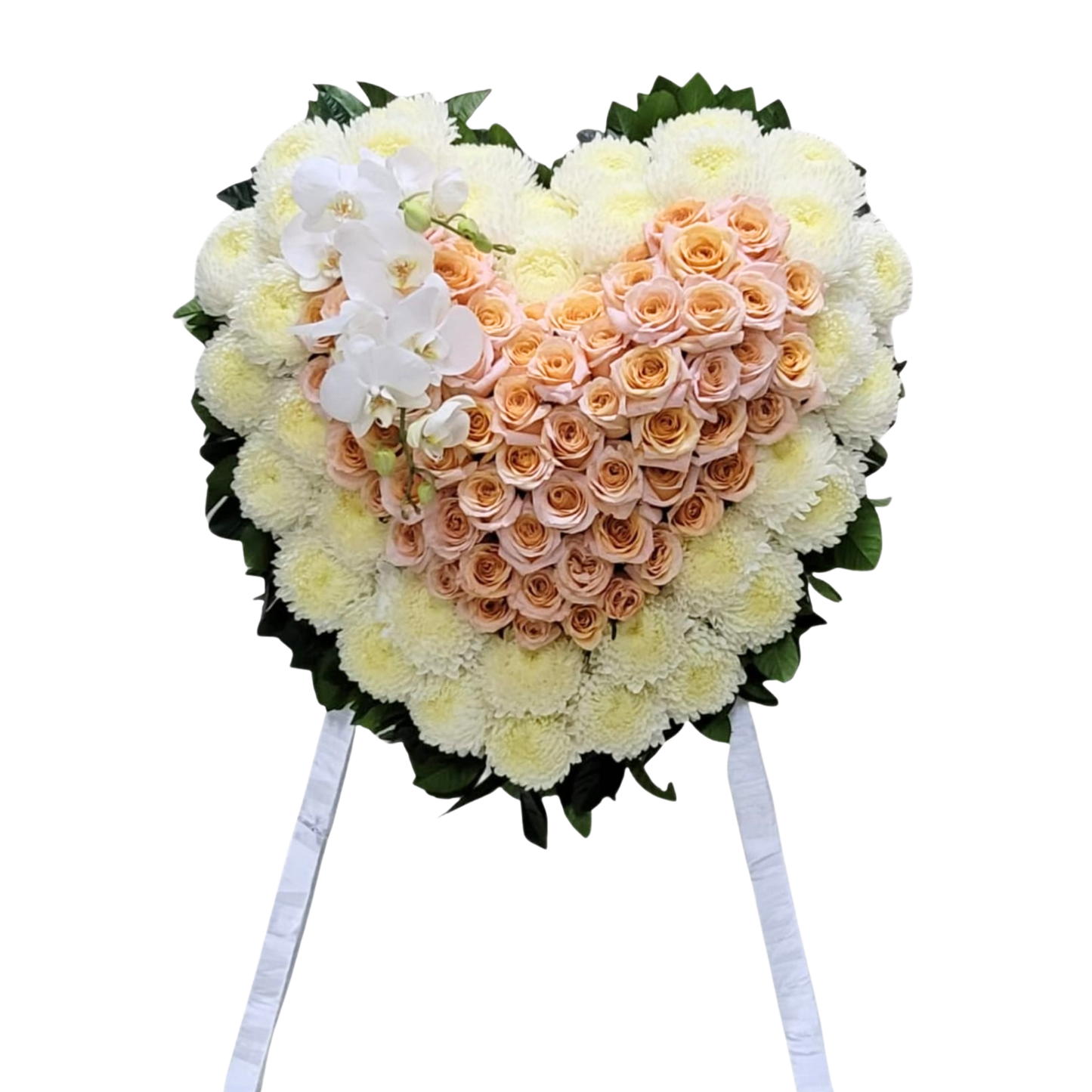 格蘭花店 - 心型花圈 (玫瑰、大波菊、蝴蝶蘭及其他襯花) [FHW001] 喪禮 殯儀 告別式 追思會