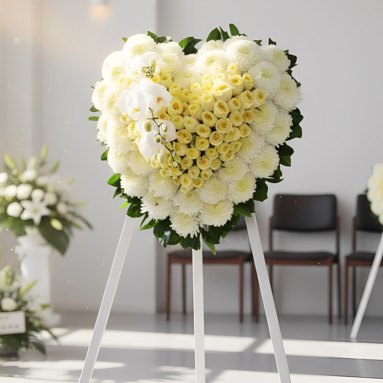 格蘭花店 - 心型花圈 (玫瑰、大波菊、蝴蝶蘭及其他襯花) [FHW002] 喪禮 殯儀 告別式 追思會