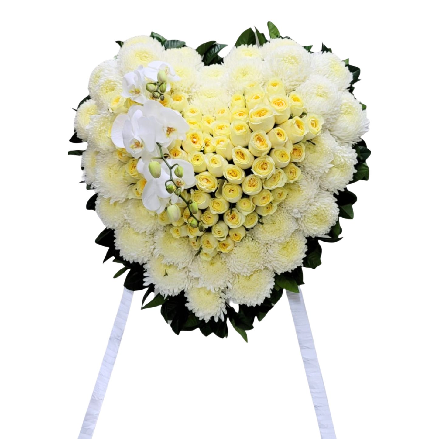 格蘭花店 - 心型花圈 (玫瑰、大波菊、蝴蝶蘭及其他襯花) [FHW002] 喪禮 殯儀 告別式 追思會