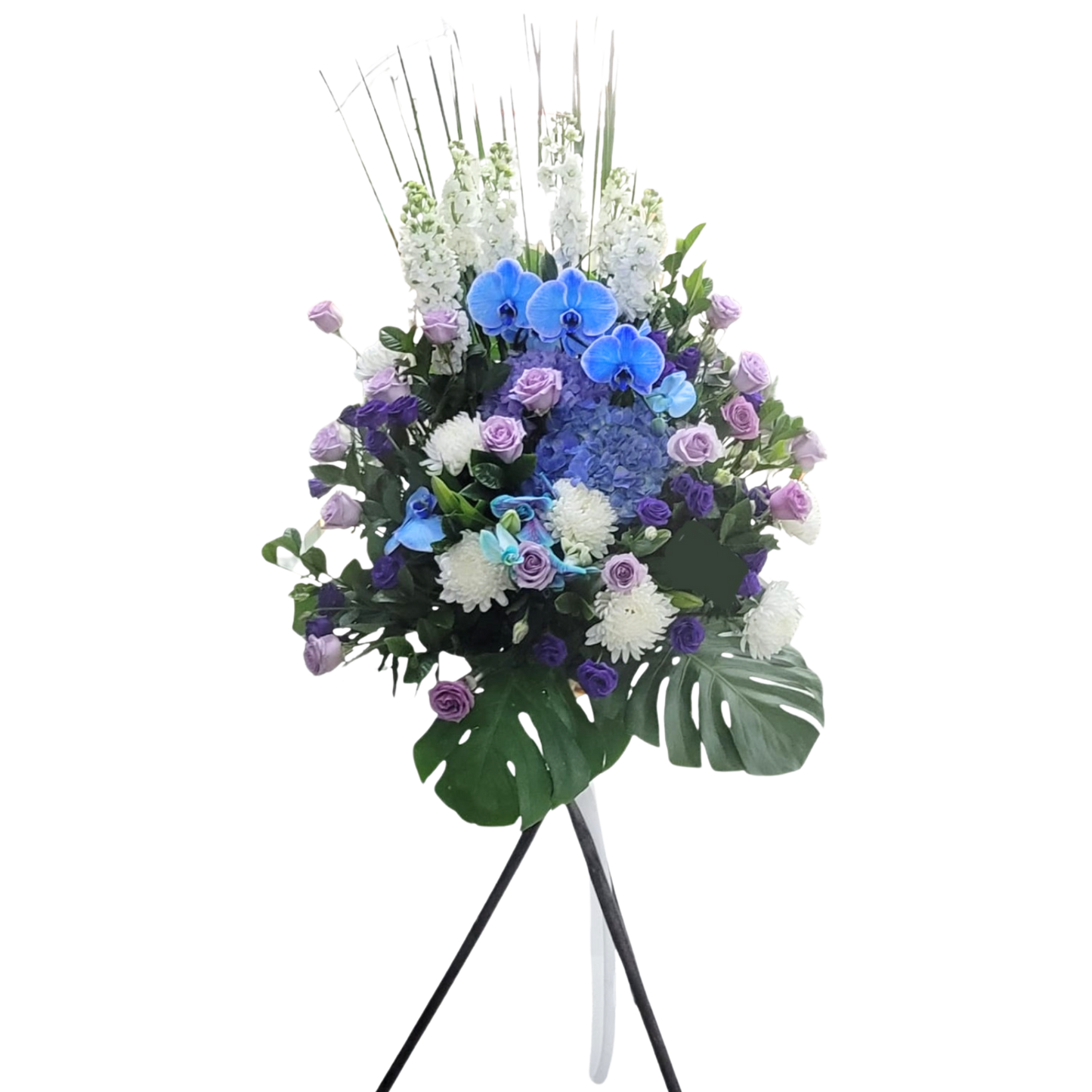 格蘭花店 - 白事花籃 (水竹草、日本麝香、馬卡龍、大繡球花、單頭大菊花、玫瑰、桔梗及襯花) [FS0015] 喪禮 殯儀 告別式 追思會