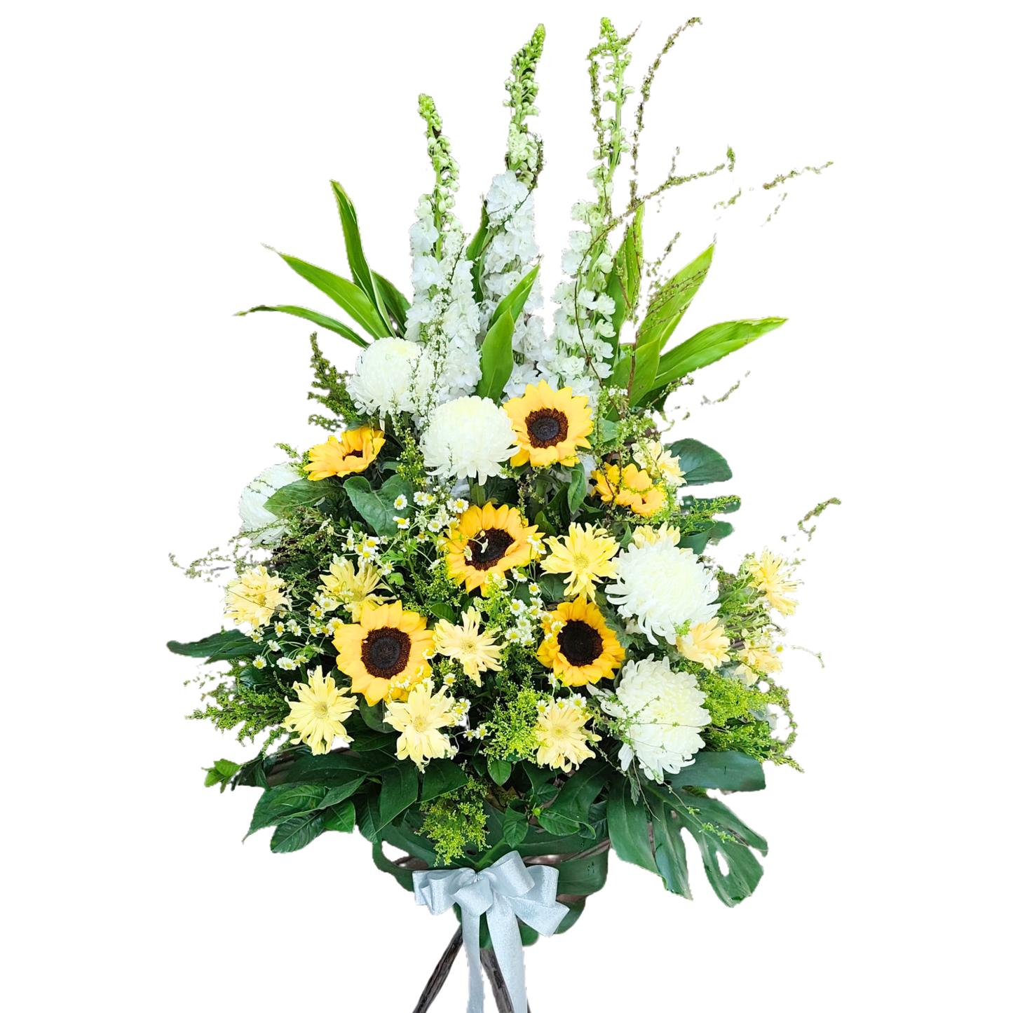 格蘭花店 - 白事花籃 (大飛燕、向日葵、太陽花、小菊、菊花、日本雪柳及其他襯花) [FS26403]